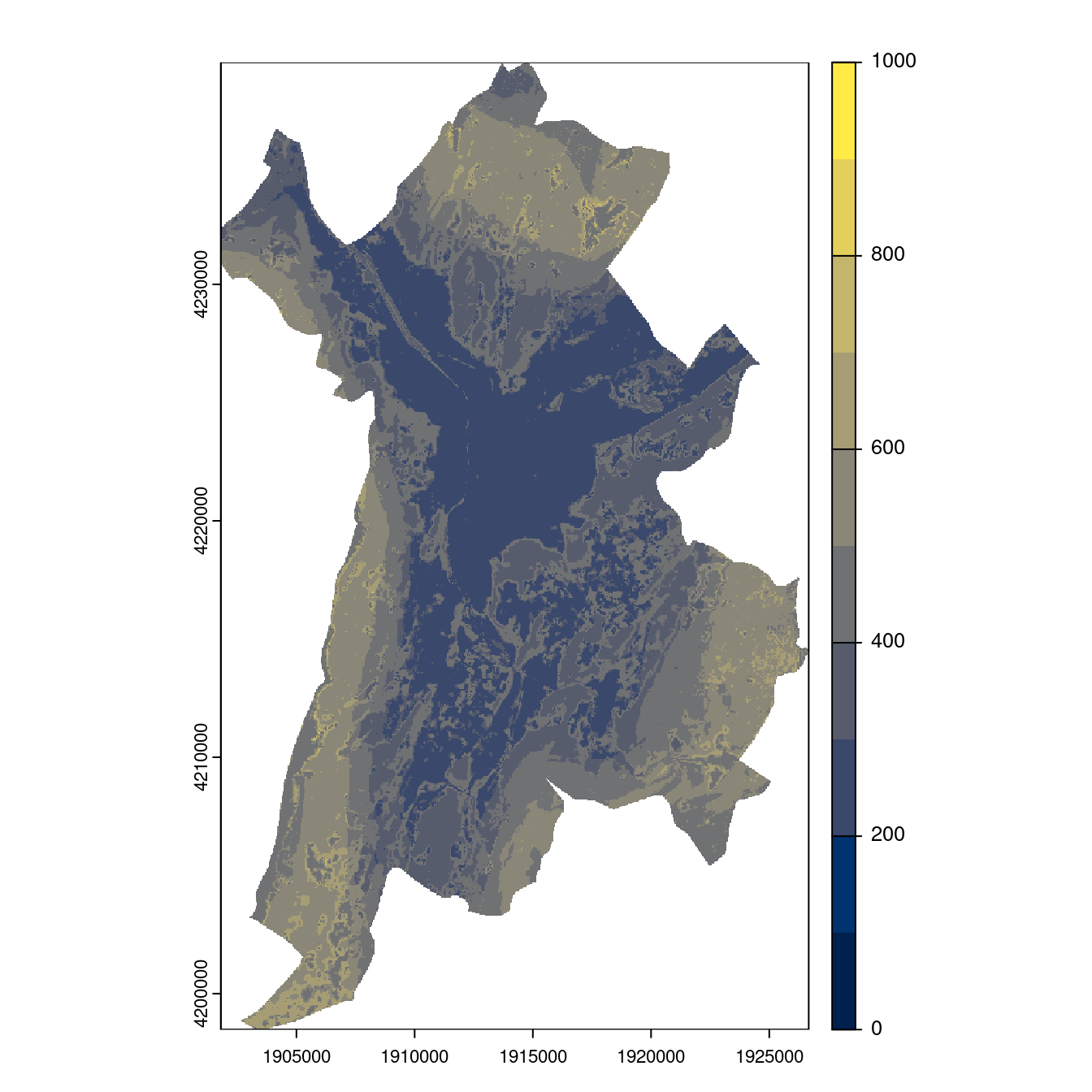 Projection des distributions potentielles contemporaine et futures jusqu'à l'horizon 2100 sous le scénario SSP5-8.5 (modèle d'ensemble, GCM IPSL).