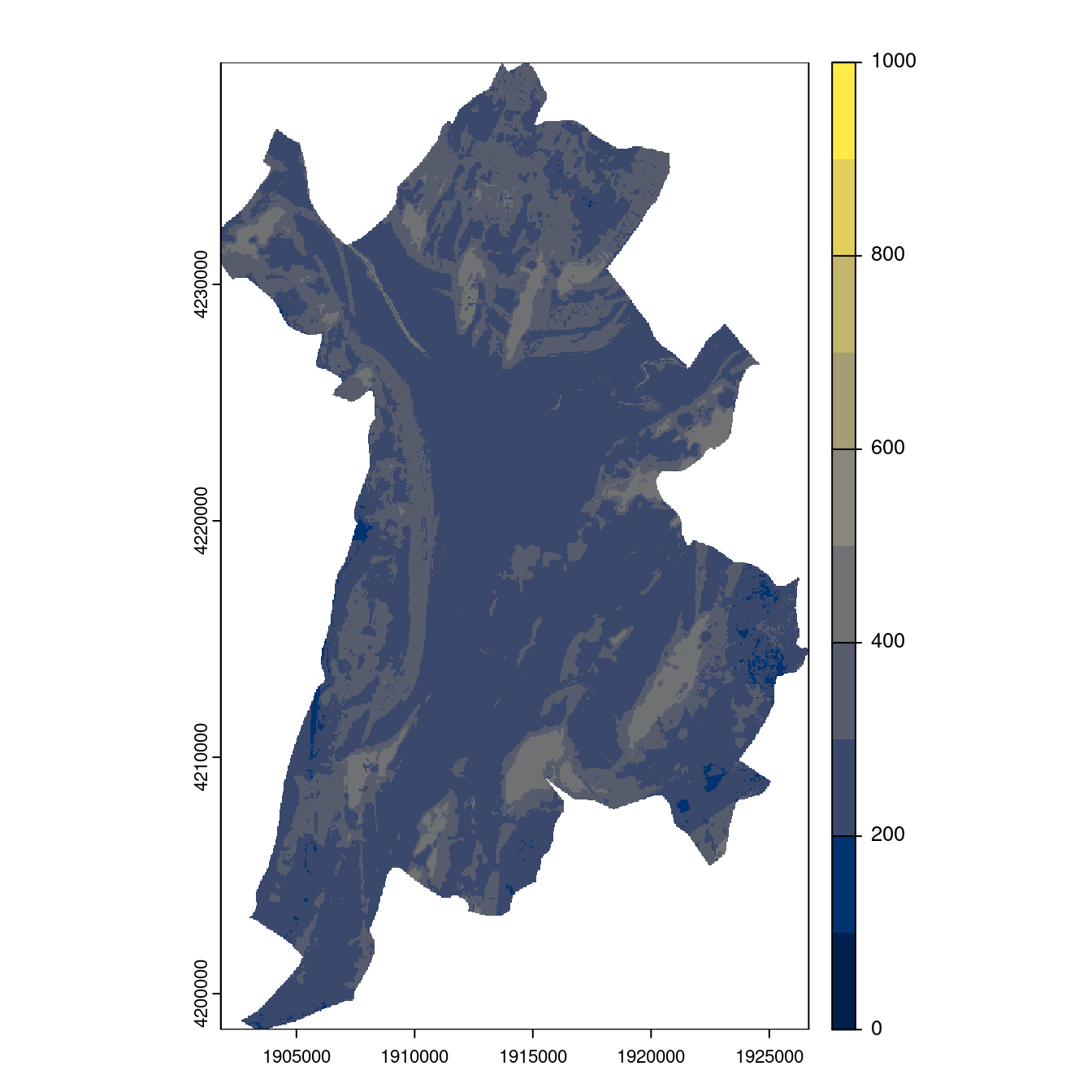 Projection des distributions potentielles contemporaine et futures jusqu'à l'horizon 2100 sous le scénario SSP5-8.5 (modèle d'ensemble, GCM IPSL).