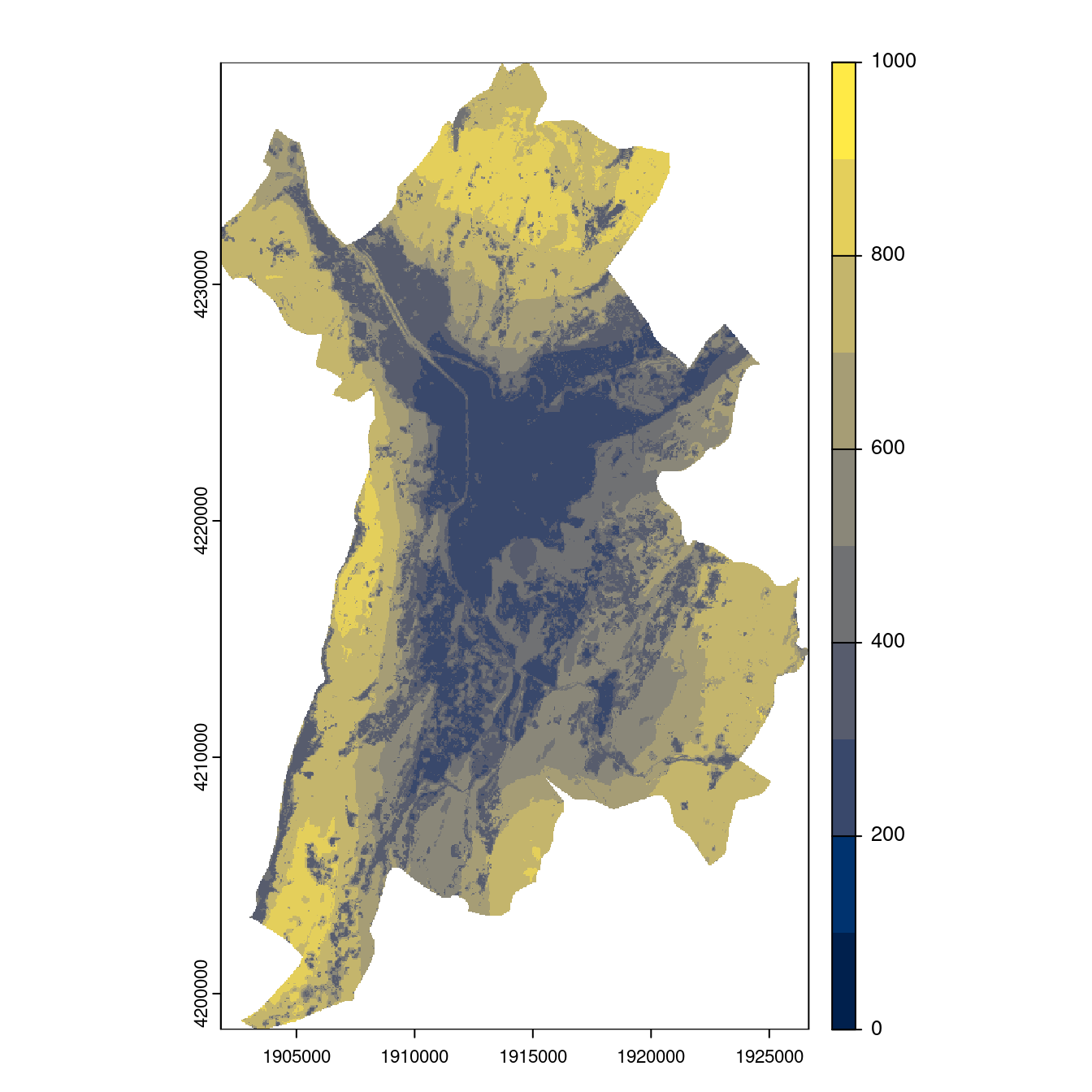 Projection des distributions potentielles contemporaine et futures jusqu'à l'horizon 2100 sous le scénario SSP5-8.5 (modèle d'ensemble, GCM IPSL).
