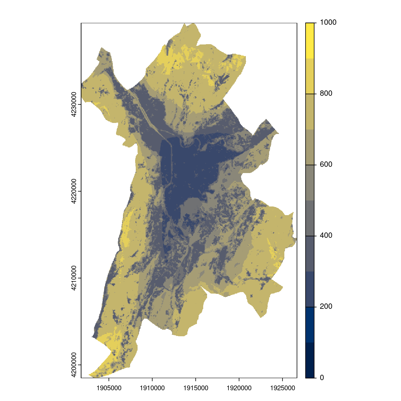 Projection des distributions potentielles contemporaine et futures jusqu'à l'horizon 2100 sous le scénario SSP5-8.5 (modèle d'ensemble, GCM IPSL).