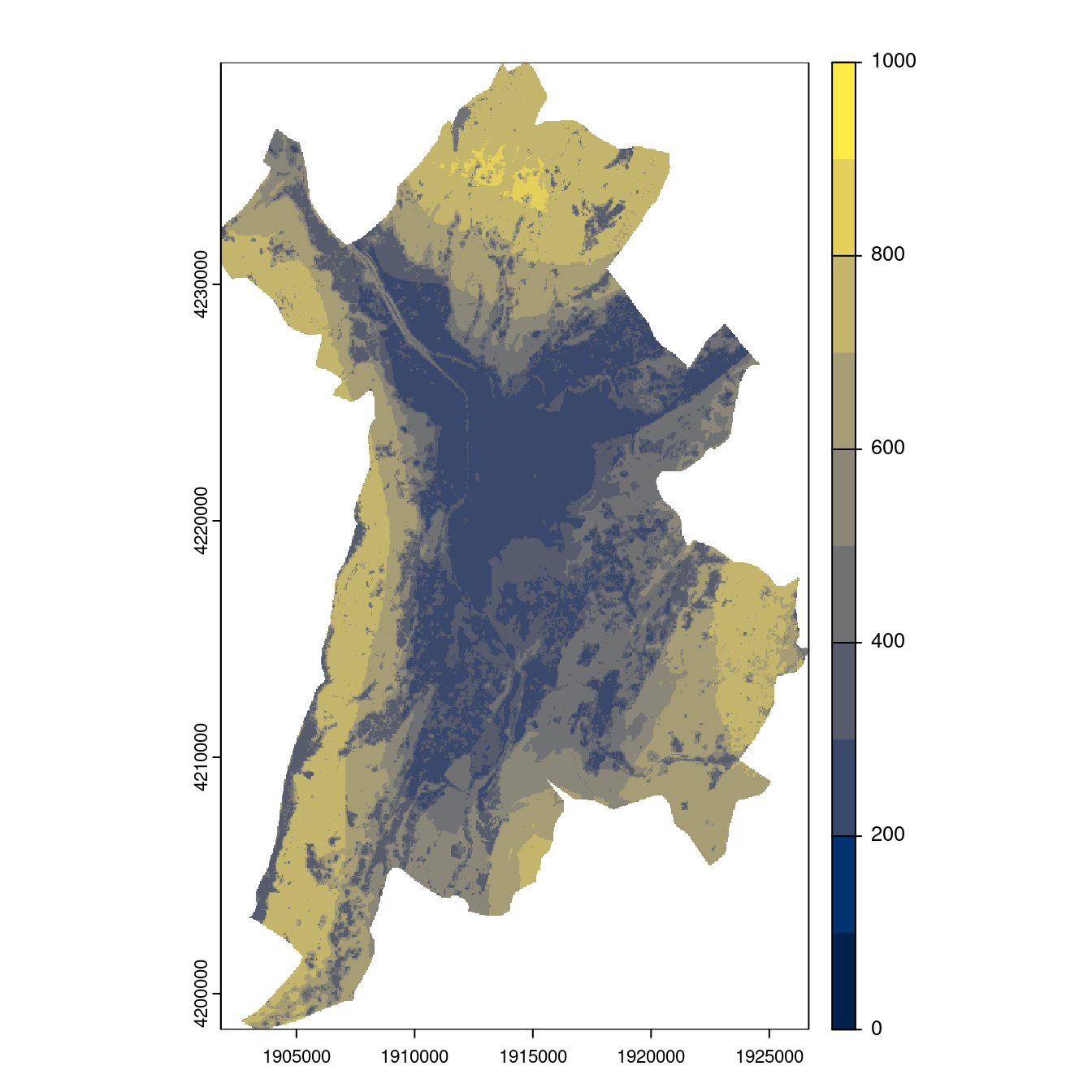 Projection des distributions potentielles contemporaine et futures jusqu'à l'horizon 2100 sous le scénario SSP5-8.5 (modèle d'ensemble, GCM IPSL).