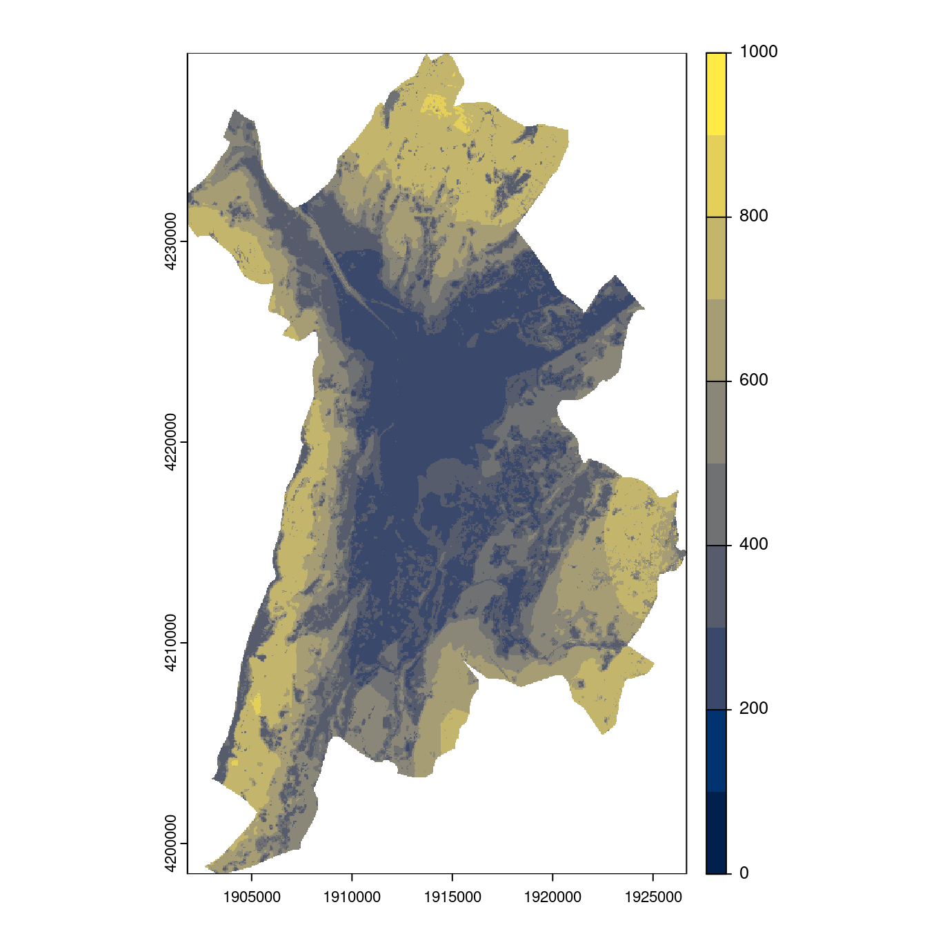 Projection des distributions potentielles contemporaine et futures jusqu'à l'horizon 2100 sous le scénario SSP5-8.5 (modèle d'ensemble, GCM IPSL).
