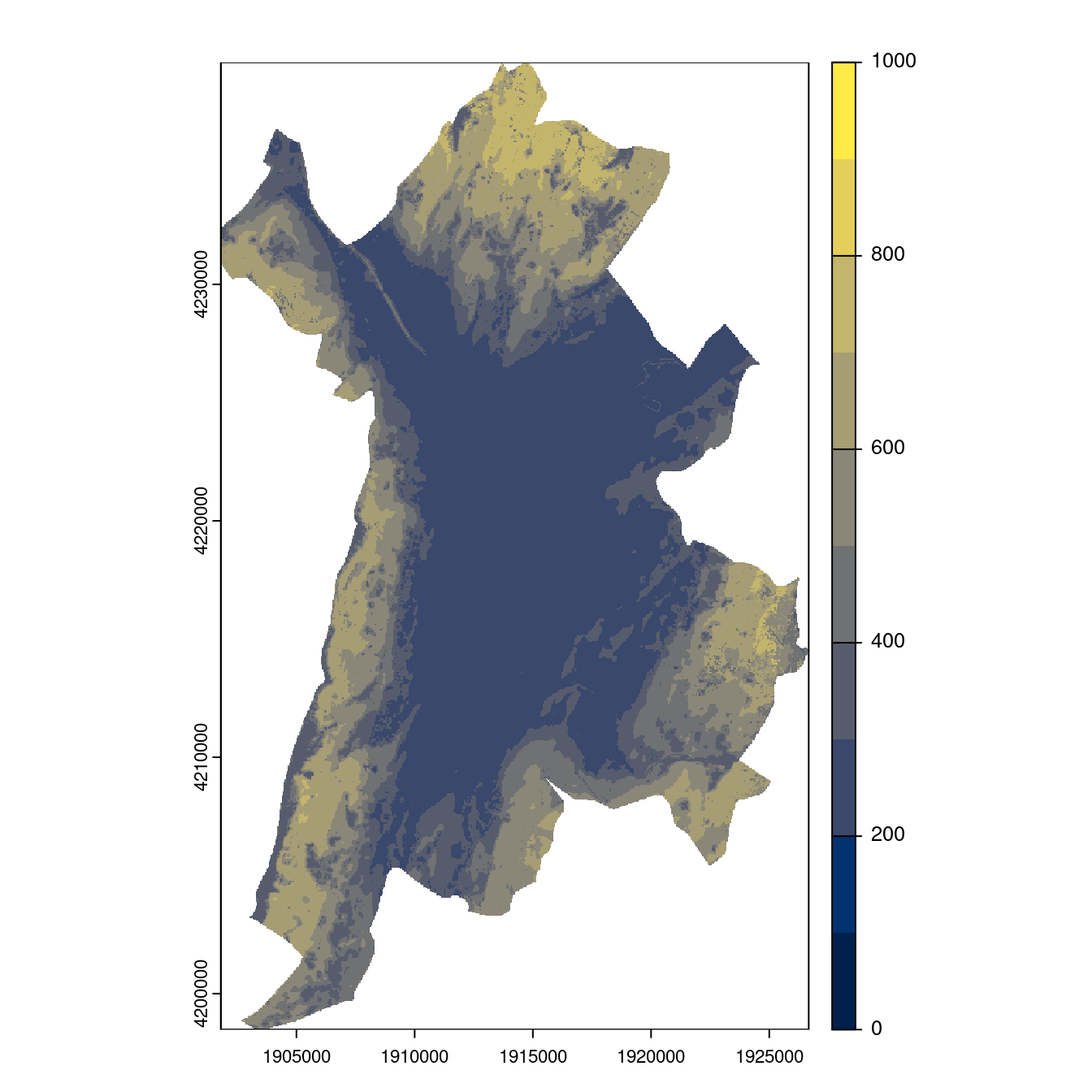 Projection des distributions potentielles contemporaine et futures jusqu'à l'horizon 2100 sous le scénario SSP5-8.5 (modèle d'ensemble, GCM IPSL).