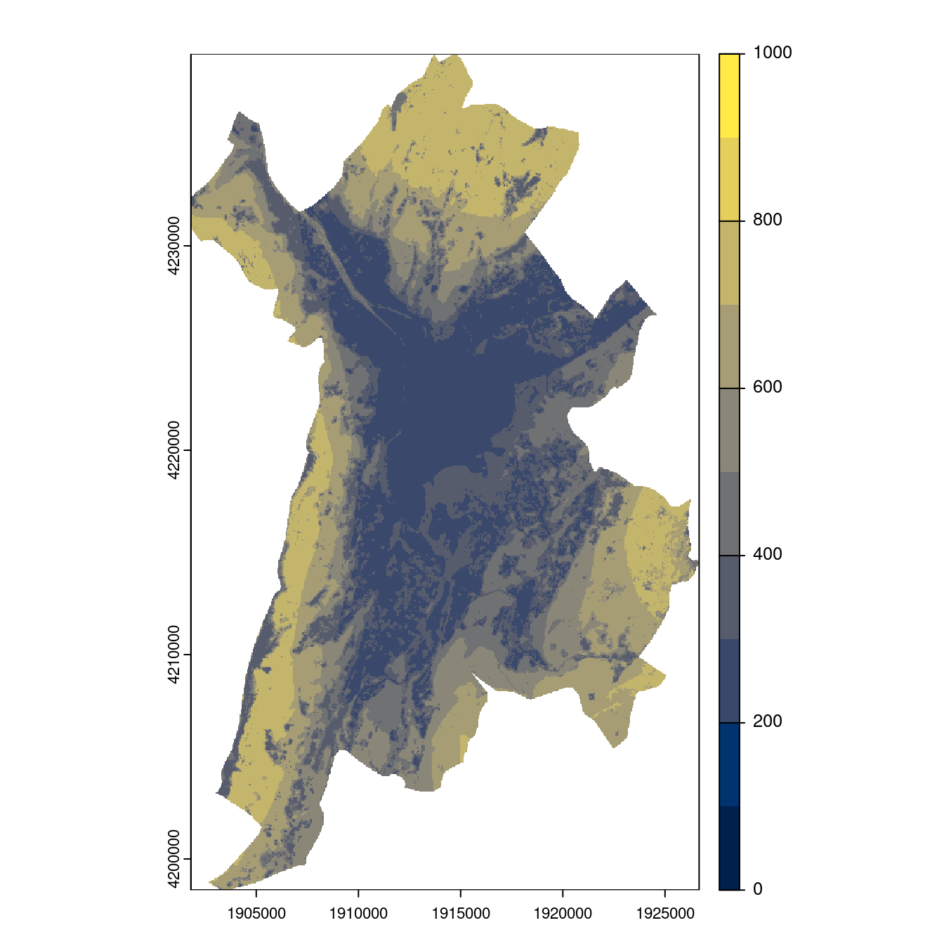 Projection des distributions potentielles contemporaine et futures jusqu'à l'horizon 2100 sous le scénario SSP5-8.5 (modèle d'ensemble, GCM IPSL).