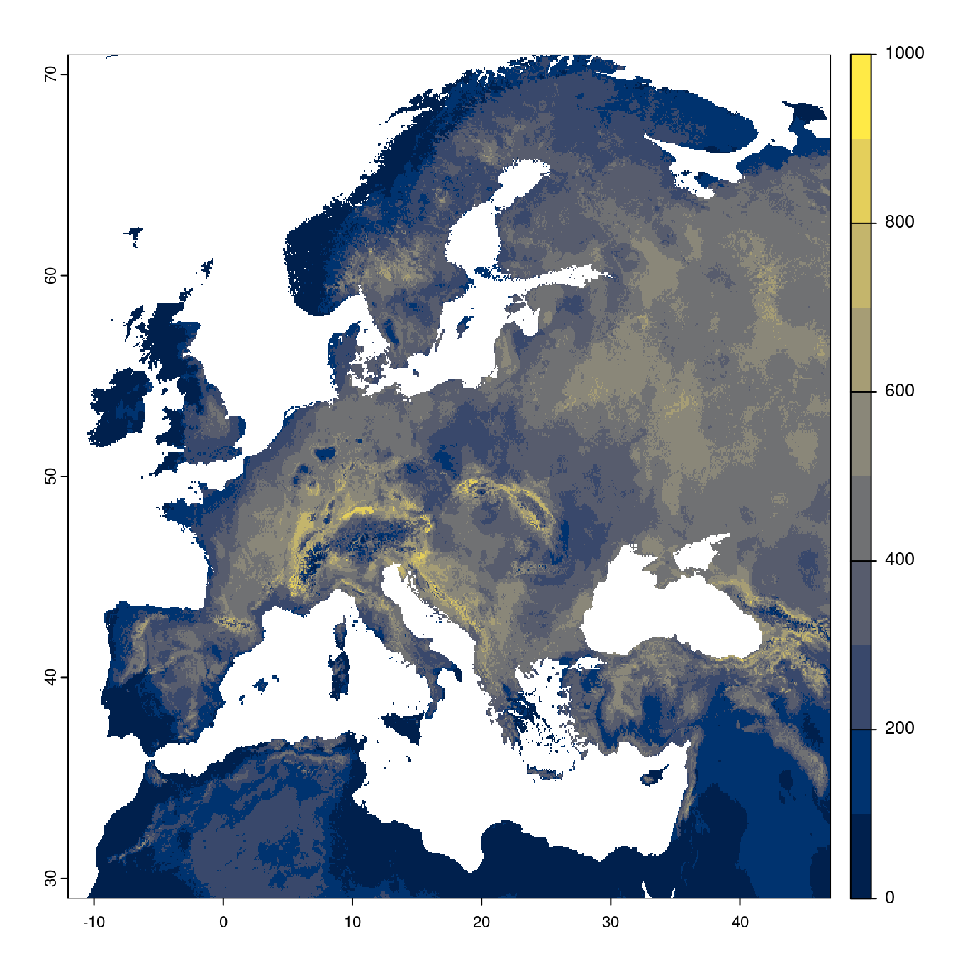 Projection des distributions potentielles futures jusqu'à l'horizon 2100 sous le scénario SSP5-8.5 (modèle d'ensemble).