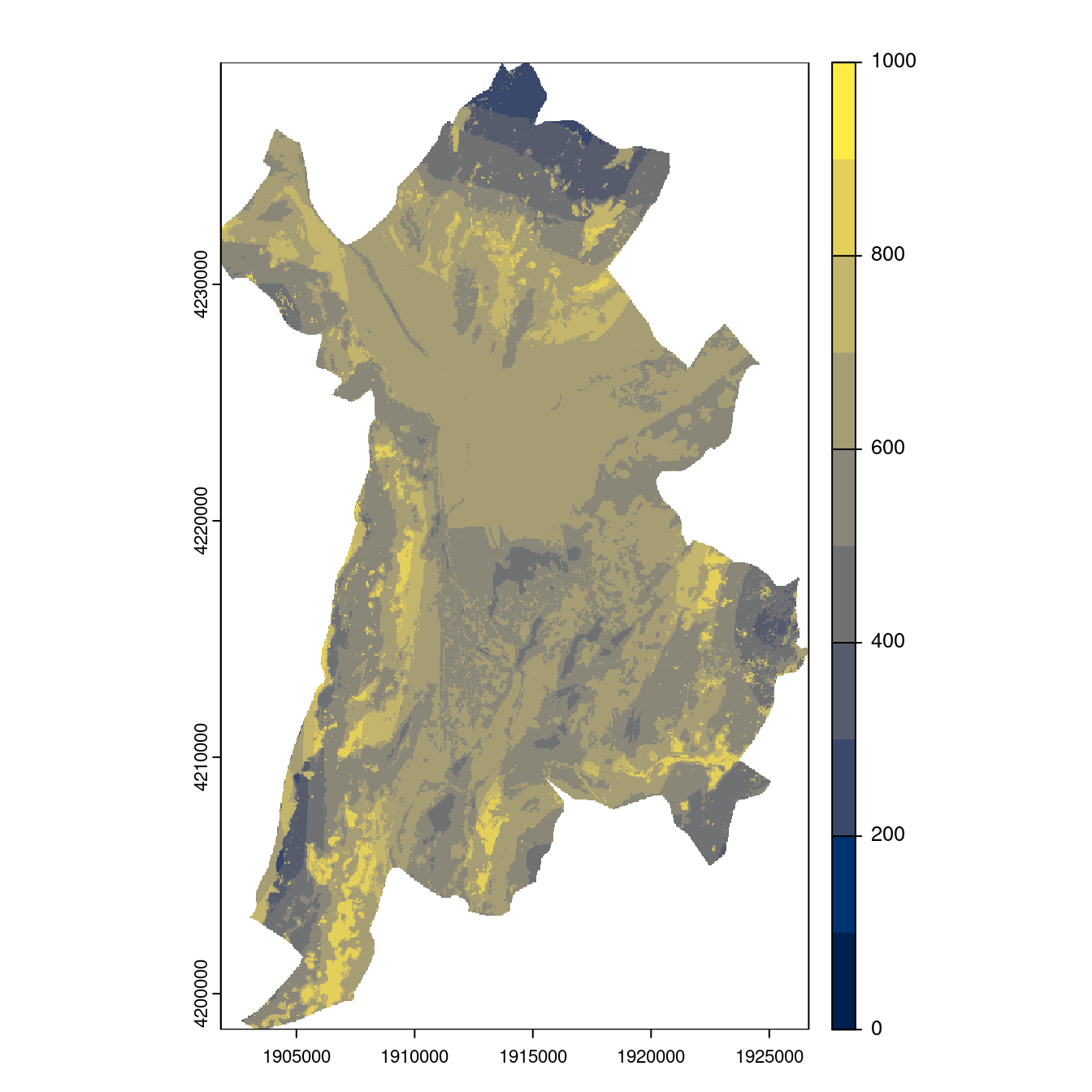 Projection des distributions potentielles contemporaine et futures jusqu'à l'horizon 2100 sous le scénario SSP5-8.5 (modèle d'ensemble, GCM IPSL).