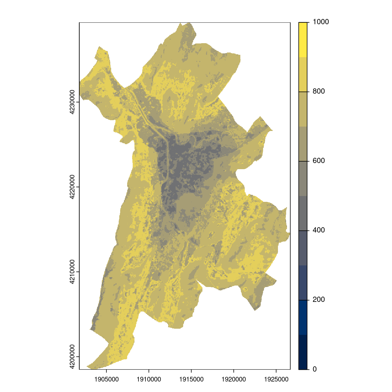 Projection des distributions potentielles contemporaine et futures jusqu'à l'horizon 2100 sous le scénario SSP5-8.5 (modèle d'ensemble, GCM IPSL).