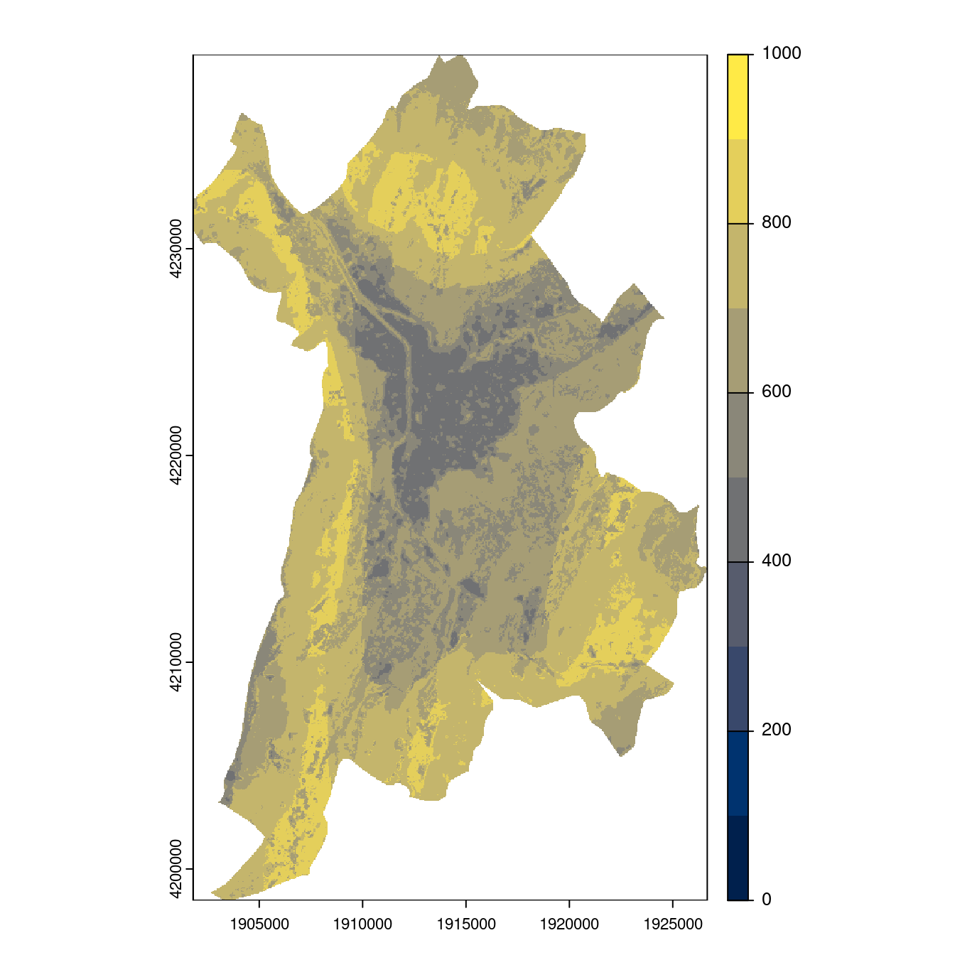 Projection des distributions potentielles contemporaine et futures jusqu'à l'horizon 2100 sous le scénario SSP5-8.5 (modèle d'ensemble, GCM IPSL).