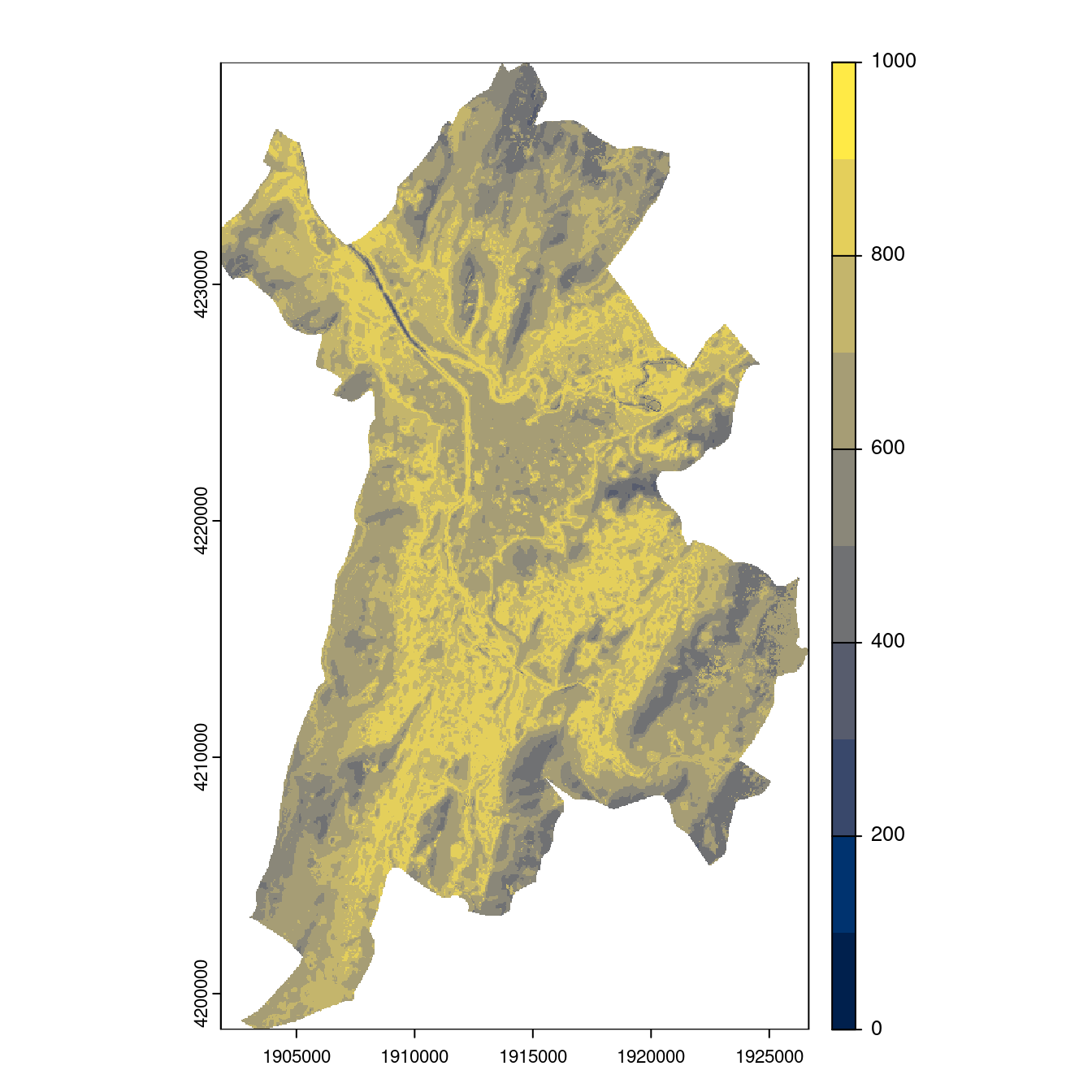 Projection des distributions potentielles contemporaine et futures jusqu'à l'horizon 2100 sous le scénario SSP5-8.5 (modèle d'ensemble, GCM IPSL).