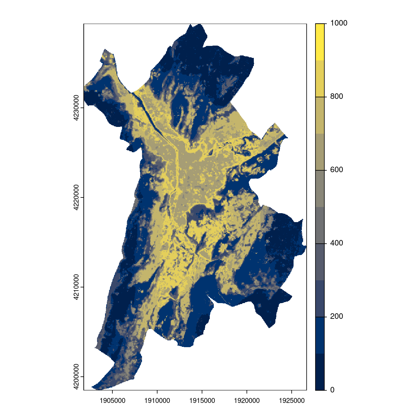 Projection des distributions potentielles contemporaine et futures jusqu'à l'horizon 2100 sous le scénario SSP5-8.5 (modèle d'ensemble, GCM IPSL).