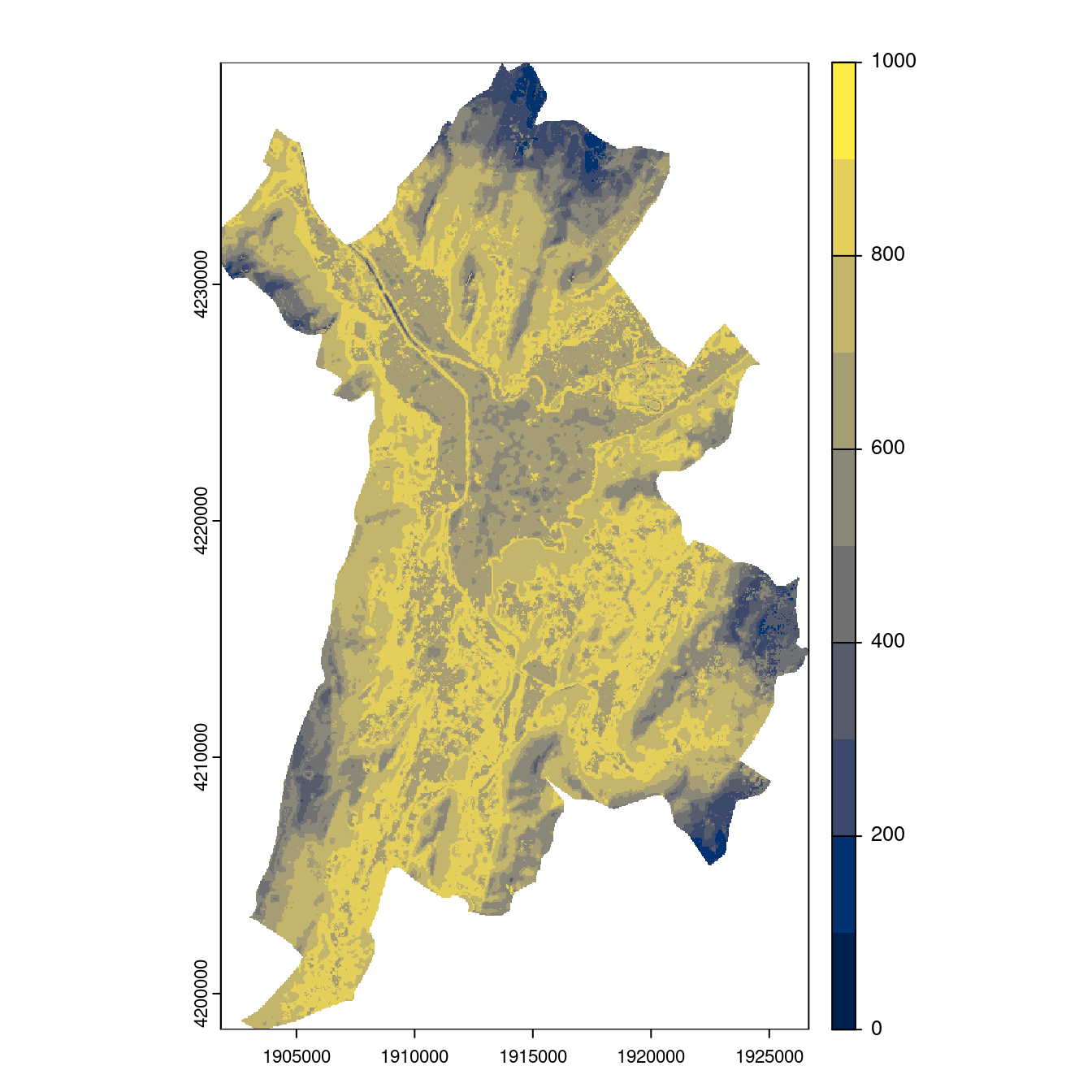 Projection des distributions potentielles contemporaine et futures jusqu'à l'horizon 2100 sous le scénario SSP5-8.5 (modèle d'ensemble, GCM IPSL).