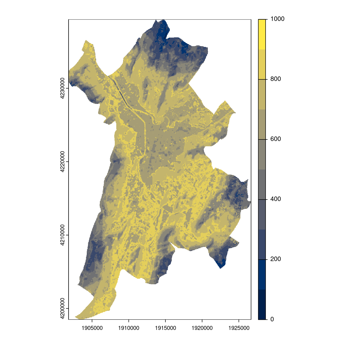 Projection des distributions potentielles contemporaine et futures jusqu'à l'horizon 2100 sous le scénario SSP5-8.5 (modèle d'ensemble, GCM IPSL).