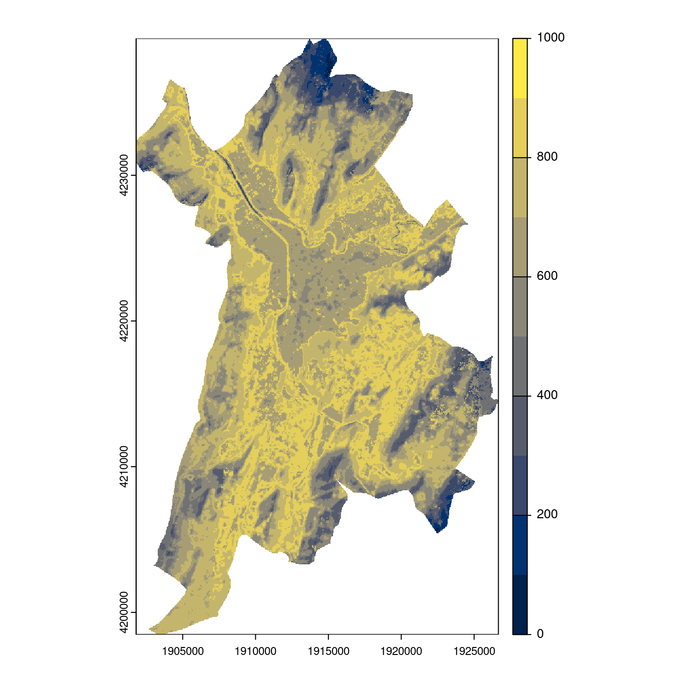 Projection des distributions potentielles contemporaine et futures jusqu'à l'horizon 2100 sous le scénario SSP5-8.5 (modèle d'ensemble, GCM IPSL).