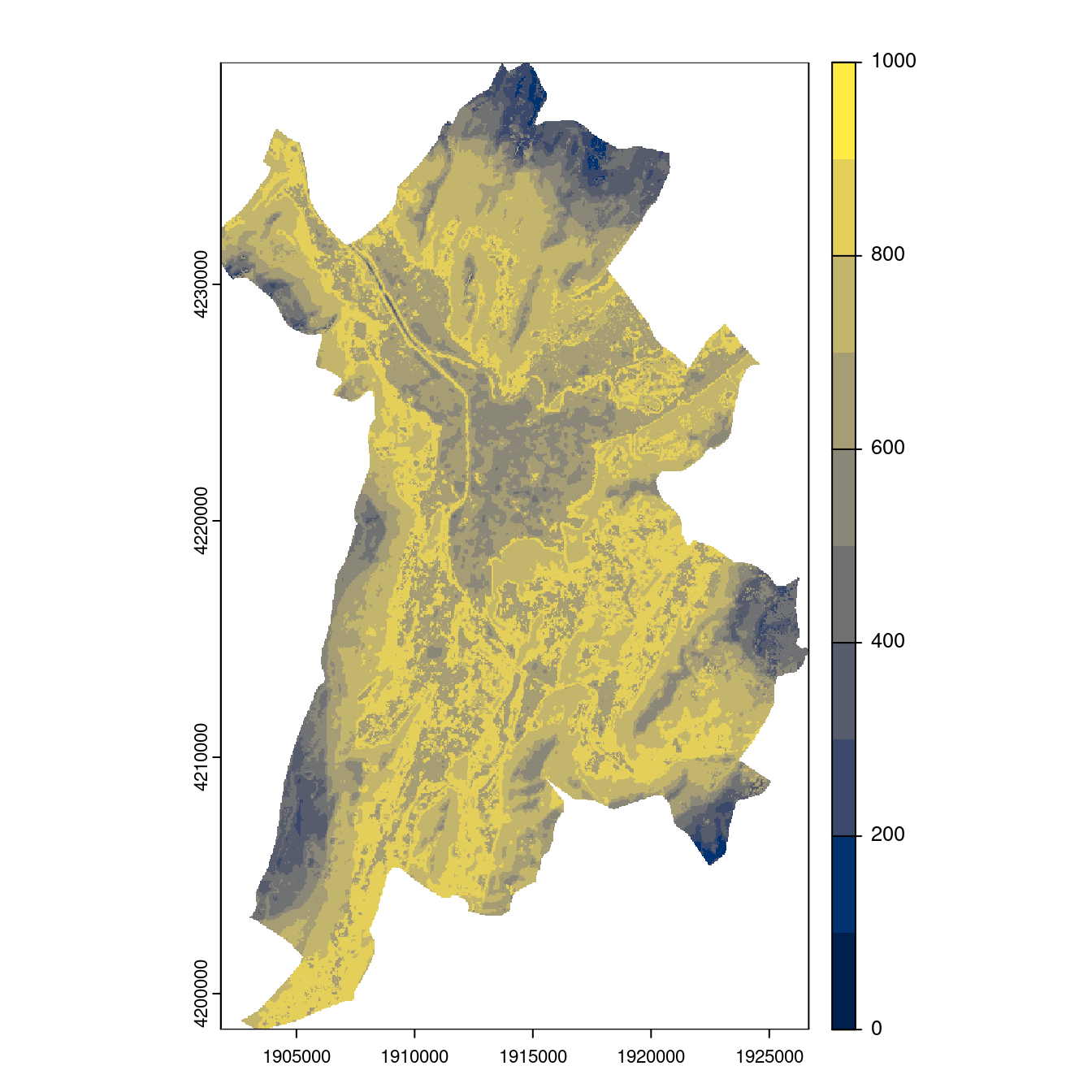 Projection des distributions potentielles contemporaine et futures jusqu'à l'horizon 2100 sous le scénario SSP5-8.5 (modèle d'ensemble, GCM IPSL).