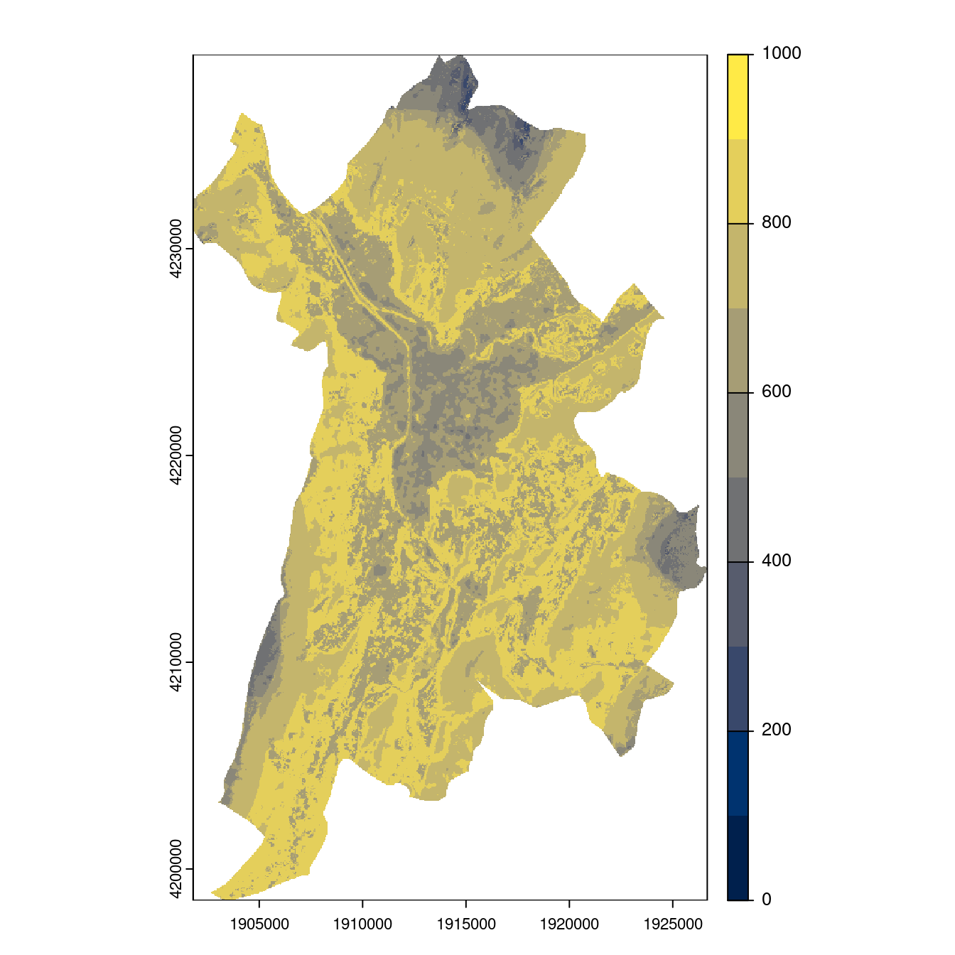 Projection des distributions potentielles contemporaine et futures jusqu'à l'horizon 2100 sous le scénario SSP5-8.5 (modèle d'ensemble, GCM IPSL).