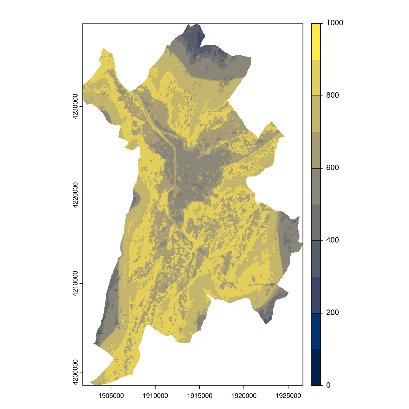 Projection des distributions potentielles contemporaine et futures jusqu'à l'horizon 2100 sous le scénario SSP5-8.5 (modèle d'ensemble, GCM IPSL).