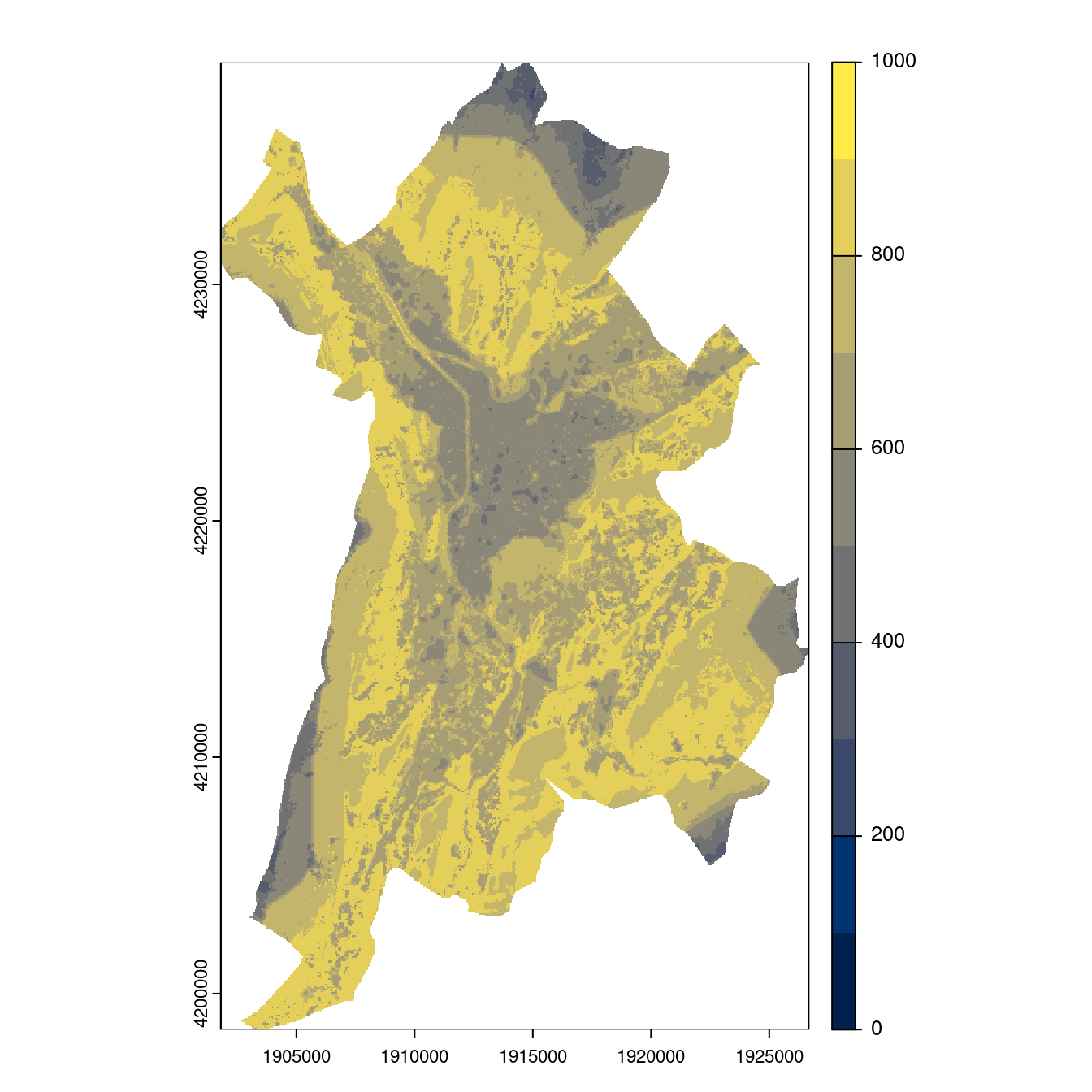 Projection des distributions potentielles contemporaine et futures jusqu'à l'horizon 2100 sous le scénario SSP5-8.5 (modèle d'ensemble, GCM IPSL).