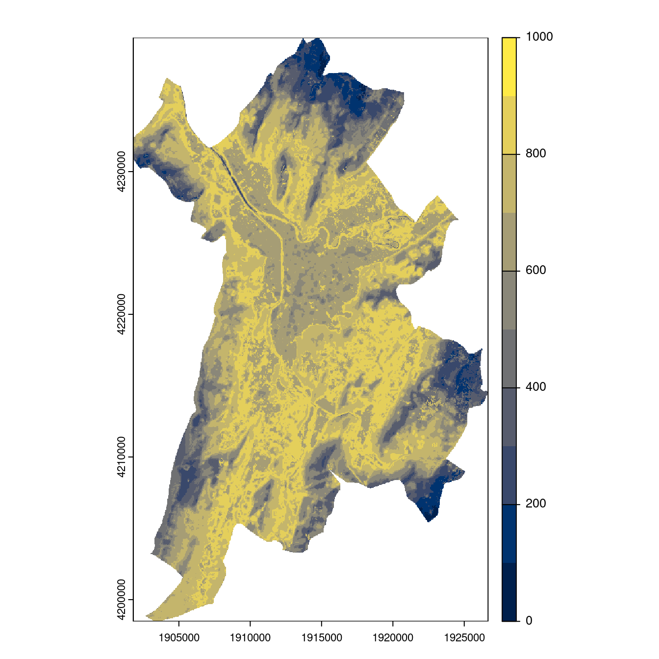 Projection des distributions potentielles contemporaine et futures jusqu'à l'horizon 2100 sous le scénario SSP5-8.5 (modèle d'ensemble, GCM IPSL).