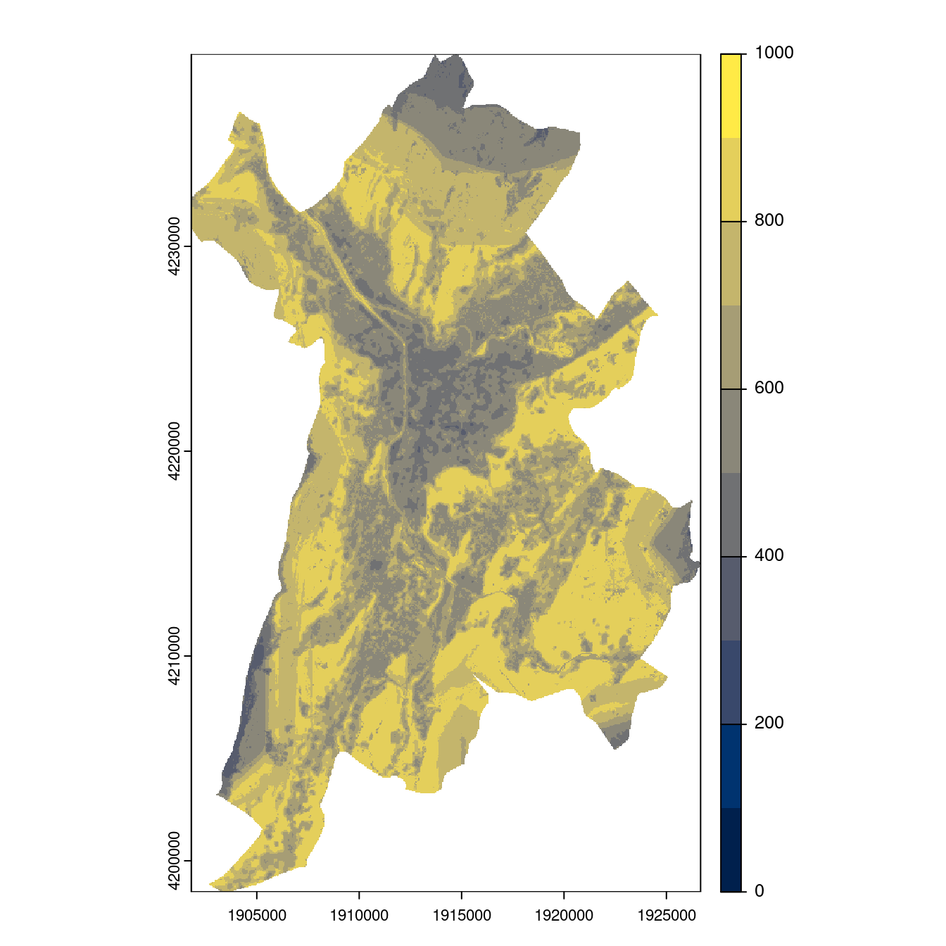 Projection des distributions potentielles contemporaine et futures jusqu'à l'horizon 2100 sous le scénario SSP5-8.5 (modèle d'ensemble, GCM IPSL).