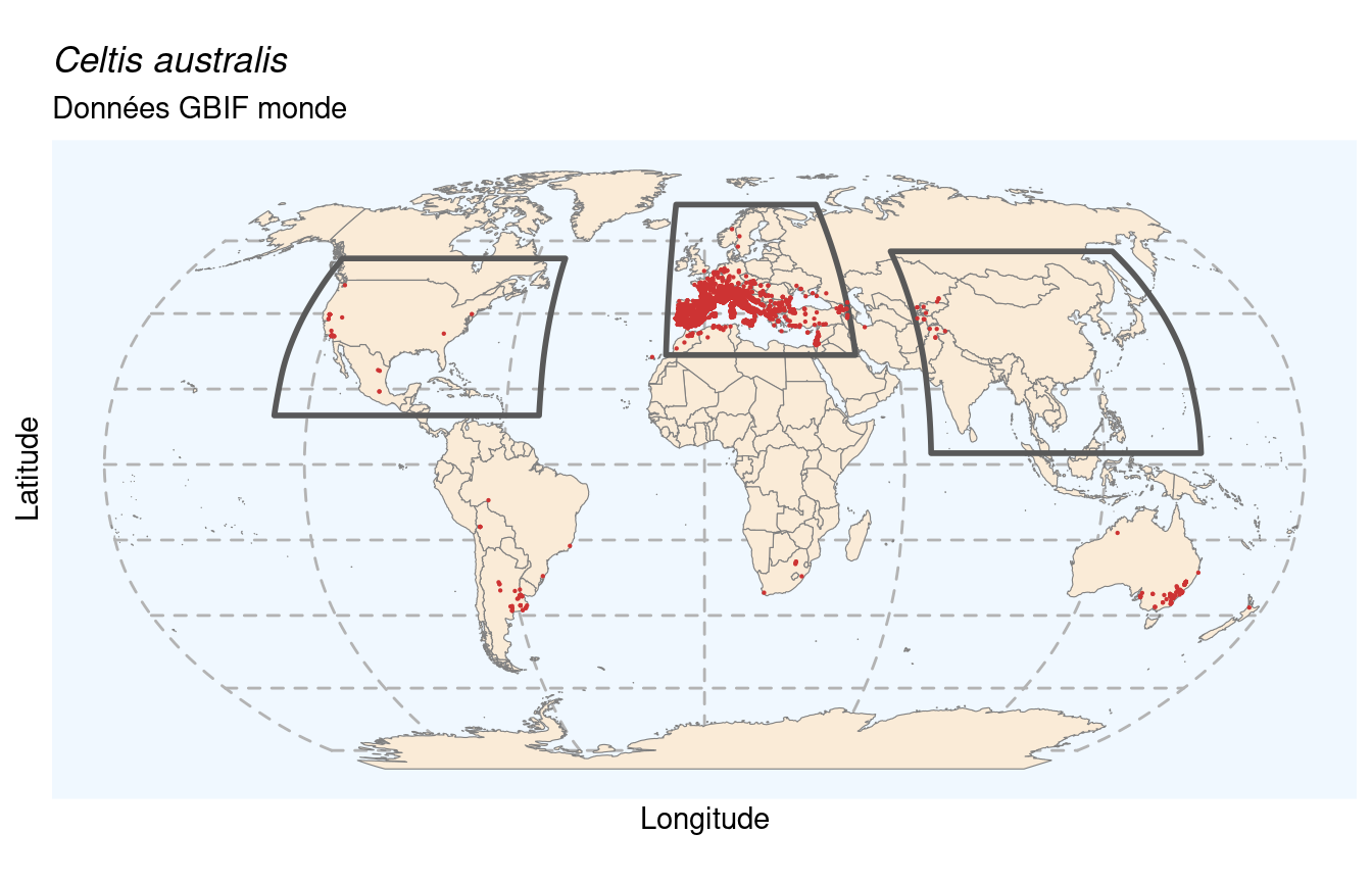 Occurrences de Celtis australis dans le monde.