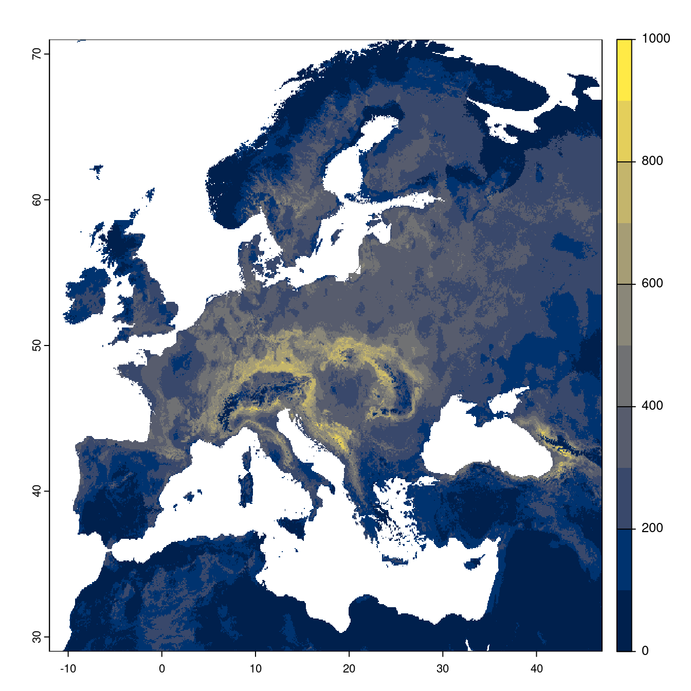 Projection des distributions potentielles futures jusqu'à l'horizon 2100 sous le scénario SSP5-8.5 (modèle d'ensemble).
