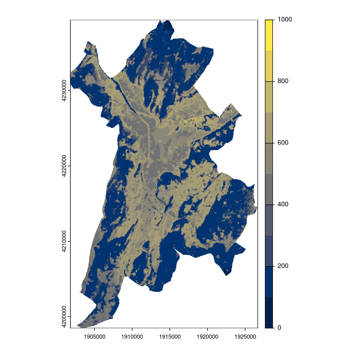 Projection des distributions potentielles contemporaine et futures jusqu'à l'horizon 2100 sous le scénario SSP5-8.5 (modèle d'ensemble, GCM IPSL).