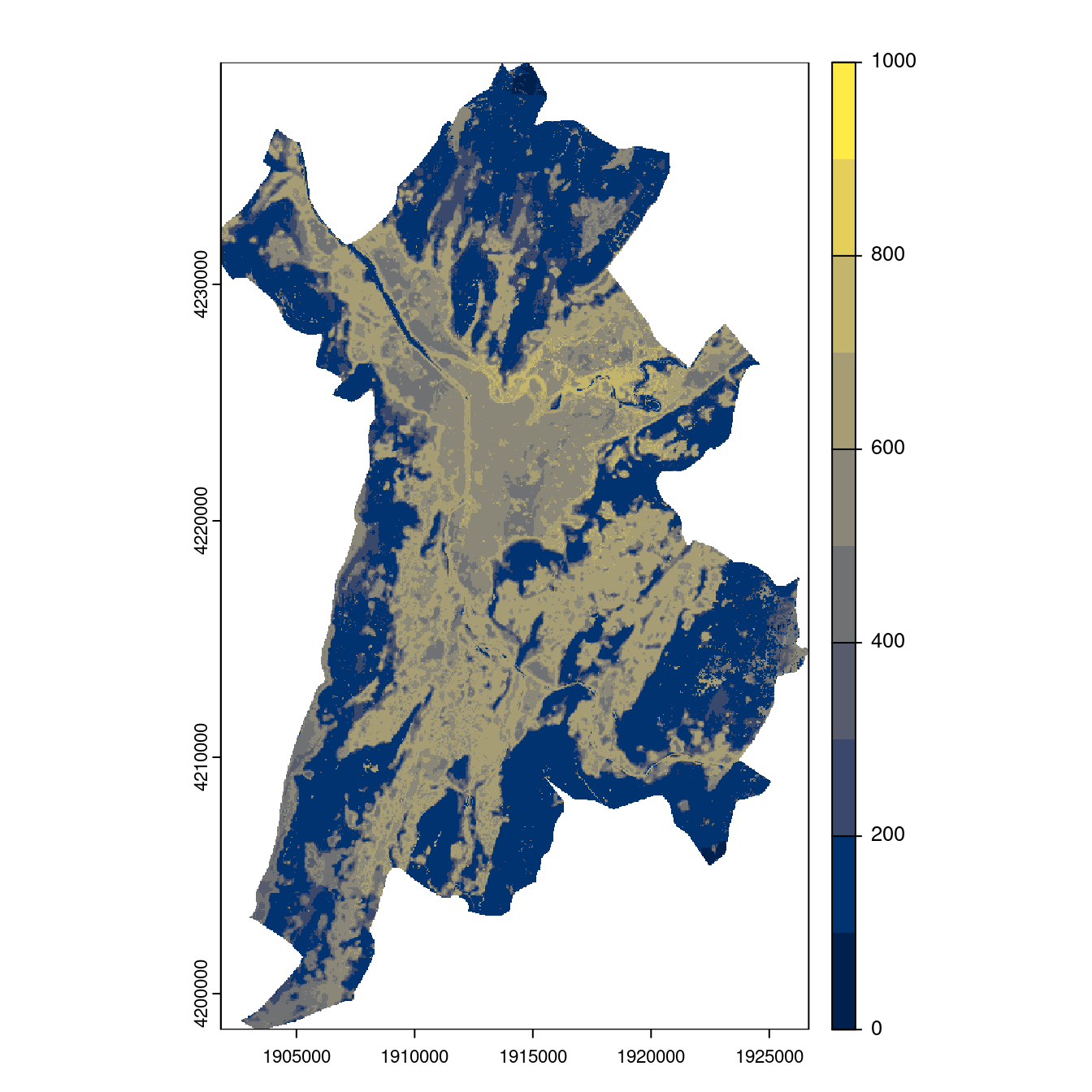 Projection des distributions potentielles contemporaine et futures jusqu'à l'horizon 2100 sous le scénario SSP5-8.5 (modèle d'ensemble, GCM IPSL).