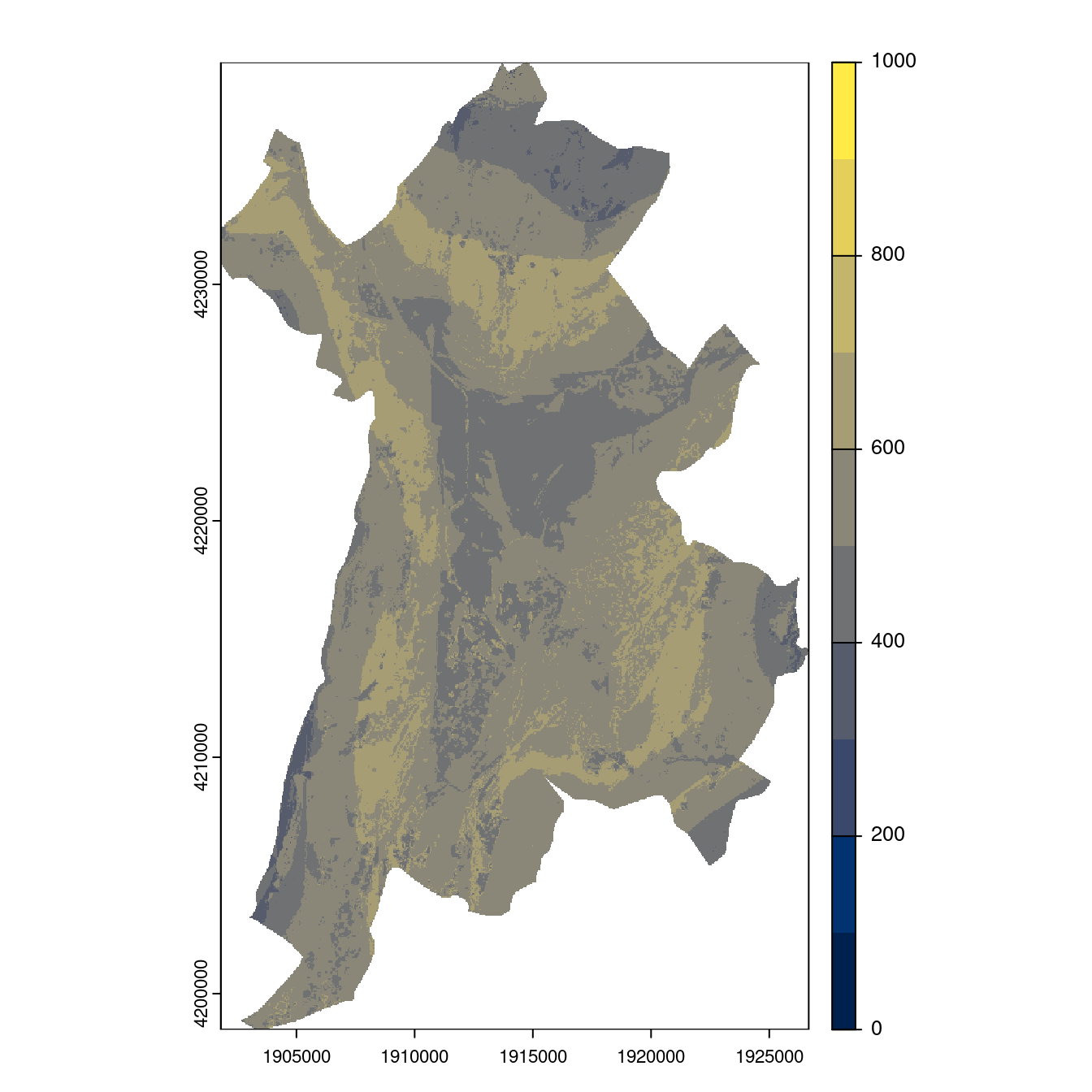 Projection des distributions potentielles contemporaine et futures jusqu'à l'horizon 2100 sous le scénario SSP5-8.5 (modèle d'ensemble, GCM IPSL).