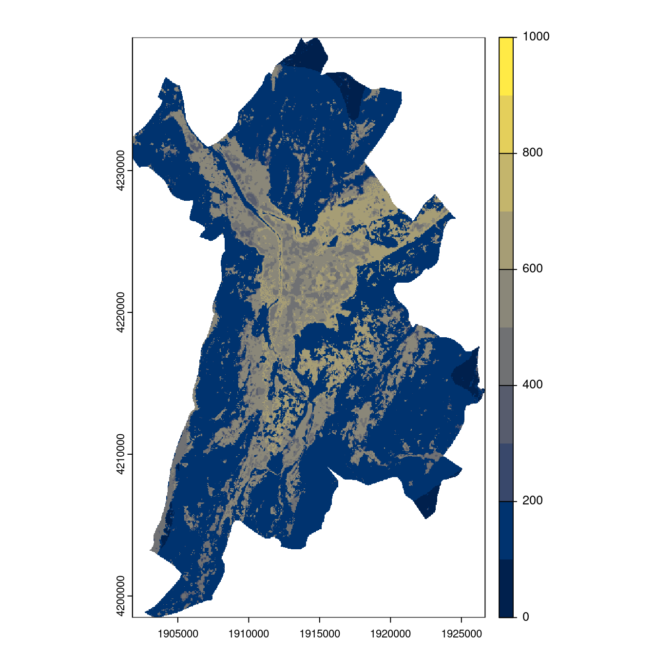 Projection des distributions potentielles contemporaine et futures jusqu'à l'horizon 2100 sous le scénario SSP5-8.5 (modèle d'ensemble, GCM IPSL).