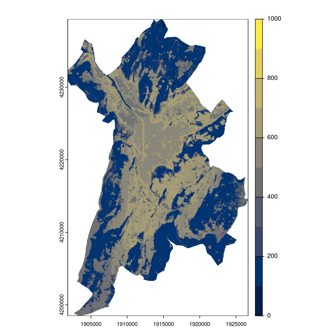 Projection des distributions potentielles contemporaine et futures jusqu'à l'horizon 2100 sous le scénario SSP5-8.5 (modèle d'ensemble, GCM IPSL).