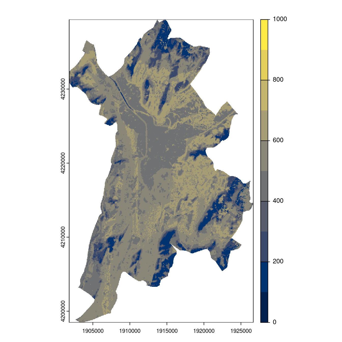 Projection des distributions potentielles contemporaine et futures jusqu'à l'horizon 2100 sous le scénario SSP5-8.5 (modèle d'ensemble, GCM IPSL).