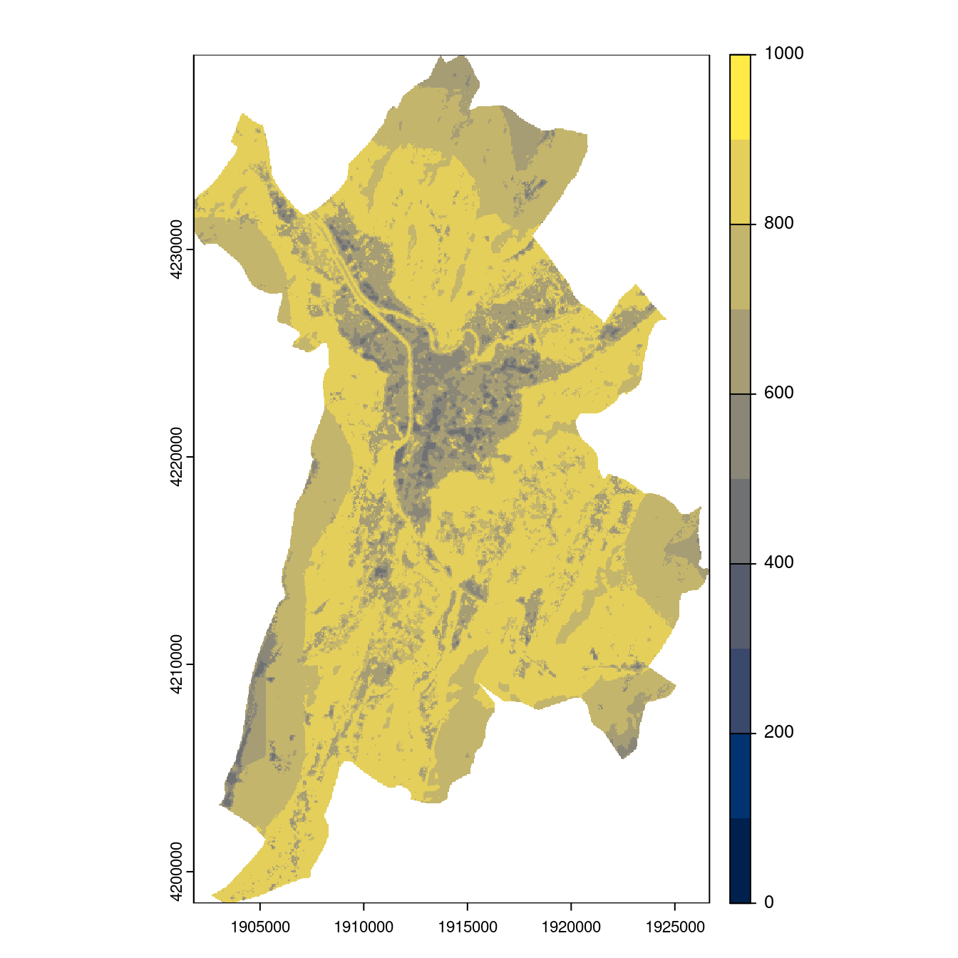 Projection des distributions potentielles contemporaine et futures jusqu'à l'horizon 2100 sous le scénario SSP5-8.5 (modèle d'ensemble, GCM IPSL).