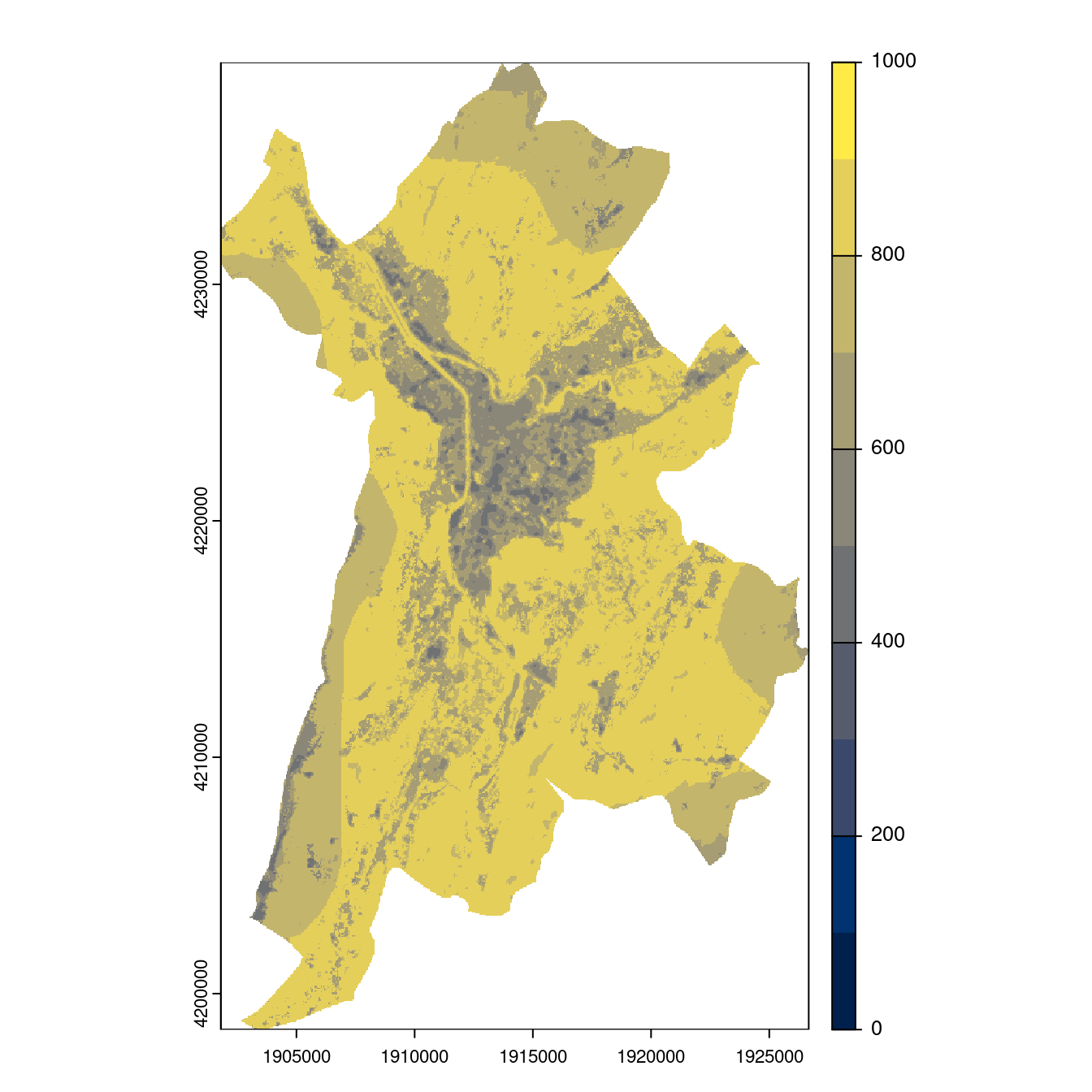 Projection des distributions potentielles contemporaine et futures jusqu'à l'horizon 2100 sous le scénario SSP5-8.5 (modèle d'ensemble, GCM IPSL).