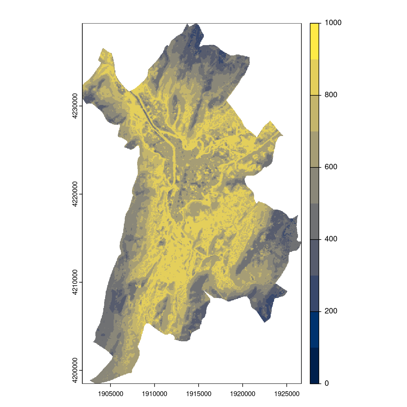 Projection des distributions potentielles contemporaine et futures jusqu'à l'horizon 2100 sous le scénario SSP5-8.5 (modèle d'ensemble, GCM IPSL).