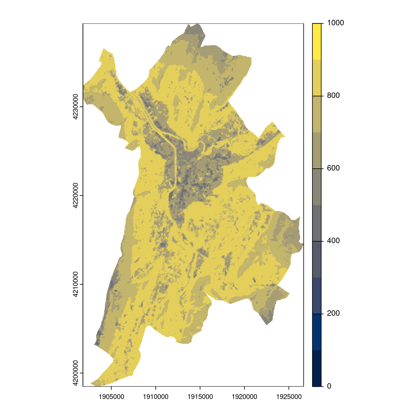 Projection des distributions potentielles contemporaine et futures jusqu'à l'horizon 2100 sous le scénario SSP5-8.5 (modèle d'ensemble, GCM IPSL).