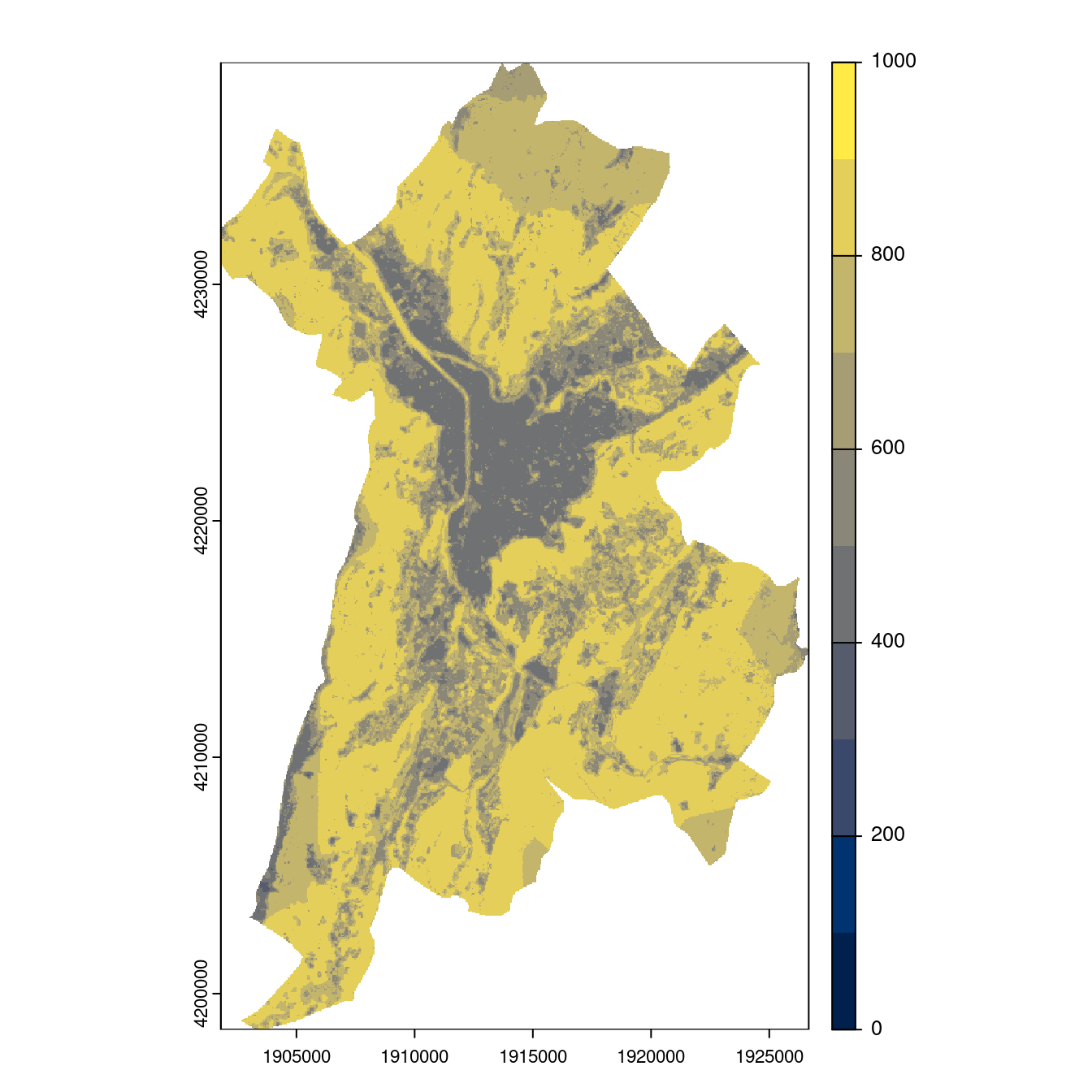 Projection des distributions potentielles contemporaine et futures jusqu'à l'horizon 2100 sous le scénario SSP5-8.5 (modèle d'ensemble, GCM IPSL).