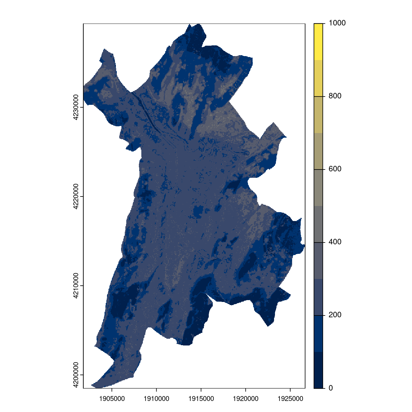 Projection des distributions potentielles contemporaine et futures jusqu'à l'horizon 2100 sous le scénario SSP5-8.5 (modèle d'ensemble, GCM IPSL).