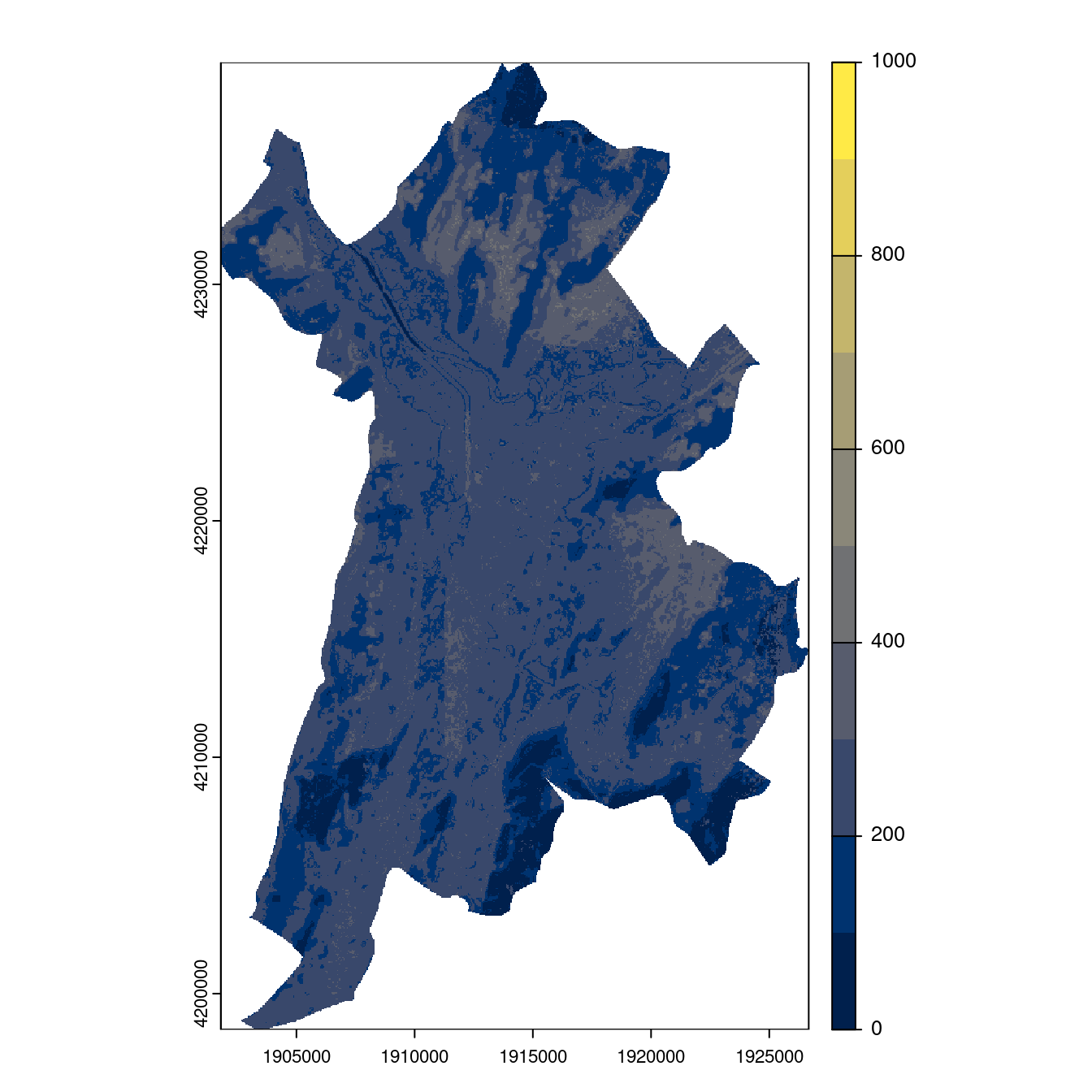 Projection des distributions potentielles contemporaine et futures jusqu'à l'horizon 2100 sous le scénario SSP5-8.5 (modèle d'ensemble, GCM IPSL).