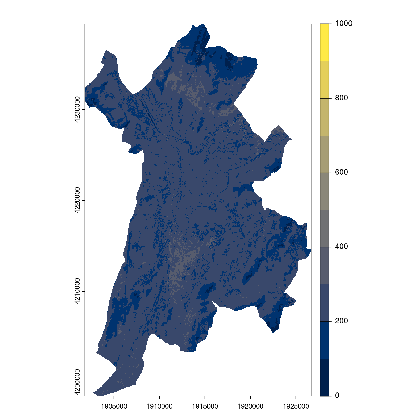 Projection des distributions potentielles contemporaine et futures jusqu'à l'horizon 2100 sous le scénario SSP5-8.5 (modèle d'ensemble, GCM IPSL).