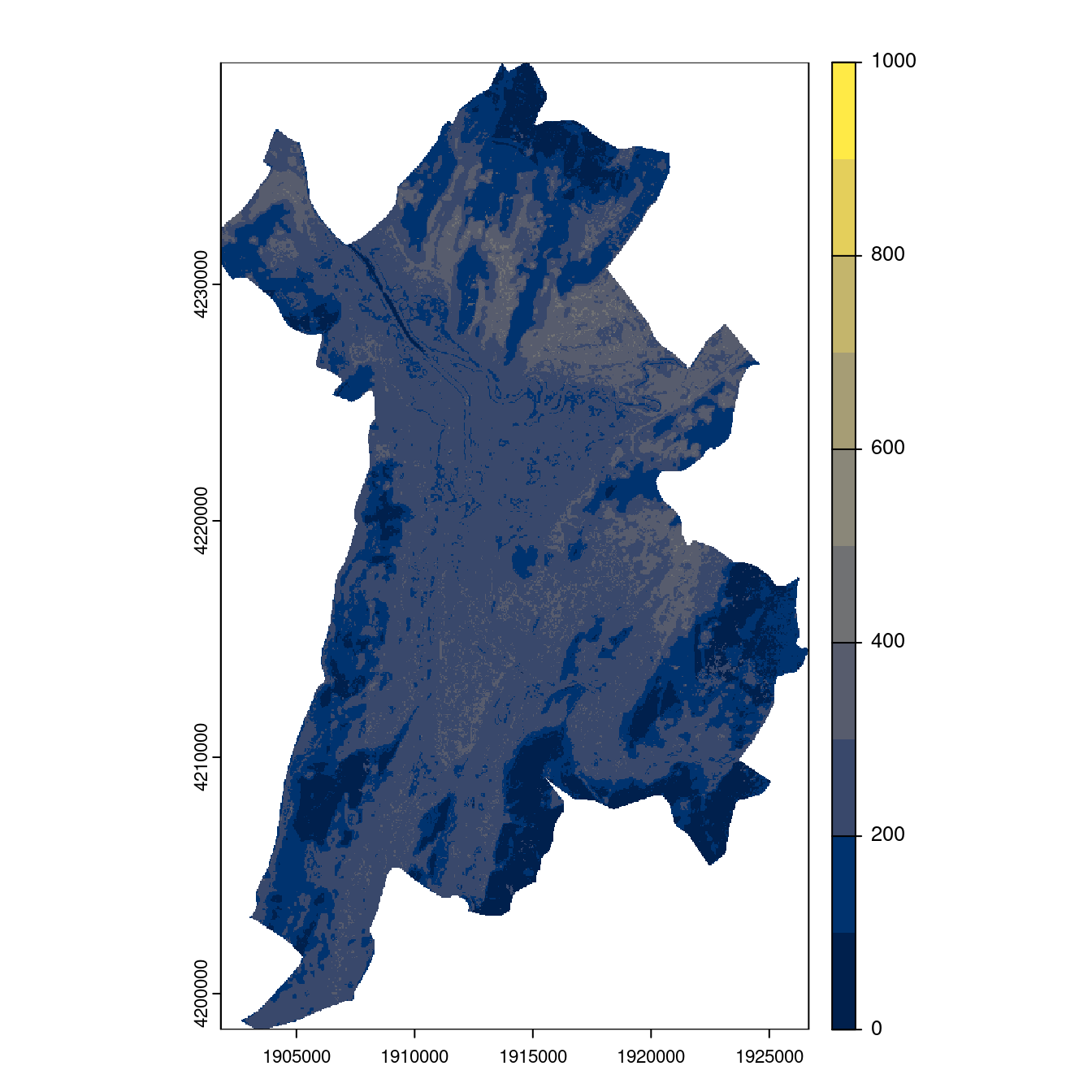 Projection des distributions potentielles contemporaine et futures jusqu'à l'horizon 2100 sous le scénario SSP5-8.5 (modèle d'ensemble, GCM IPSL).