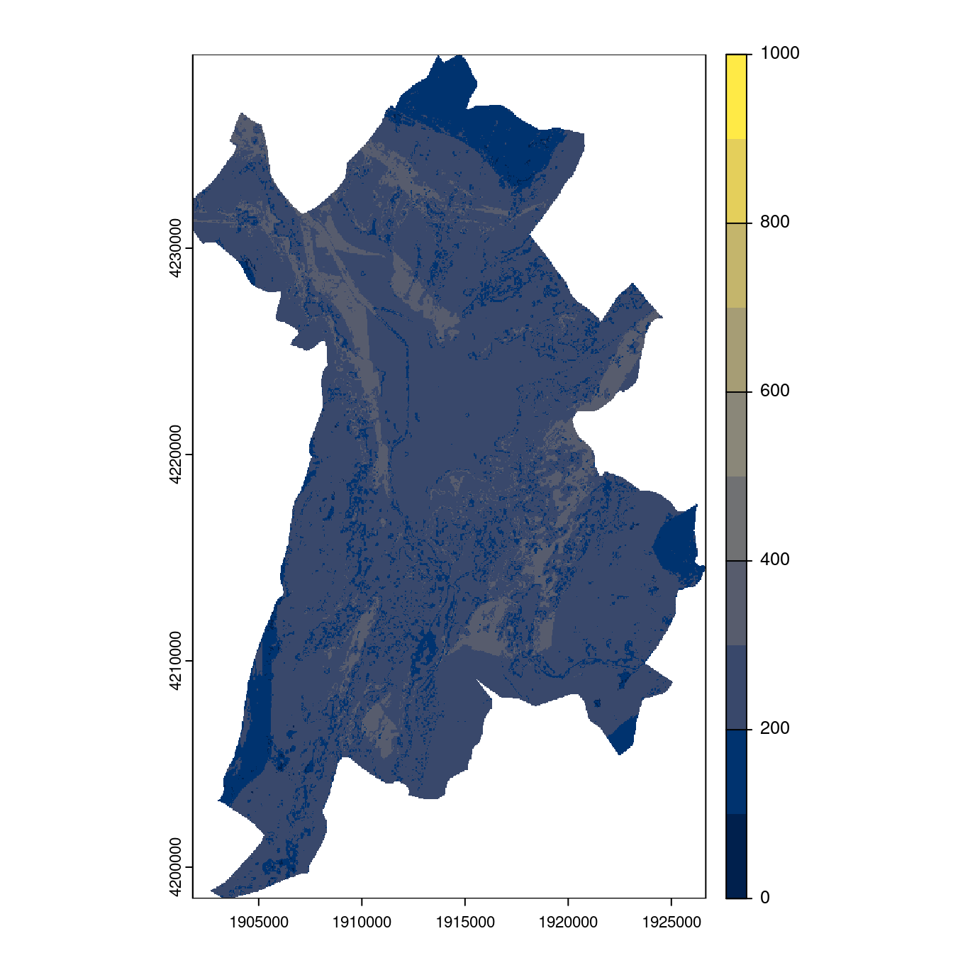 Projection des distributions potentielles contemporaine et futures jusqu'à l'horizon 2100 sous le scénario SSP5-8.5 (modèle d'ensemble, GCM IPSL).