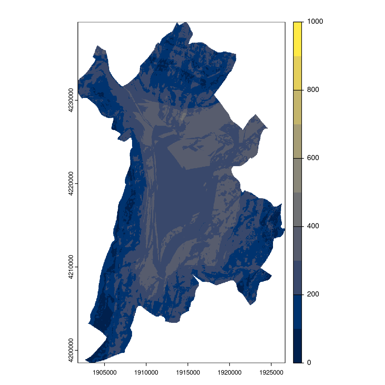 Projection des distributions potentielles contemporaine et futures jusqu'à l'horizon 2100 sous le scénario SSP5-8.5 (modèle d'ensemble, GCM IPSL).