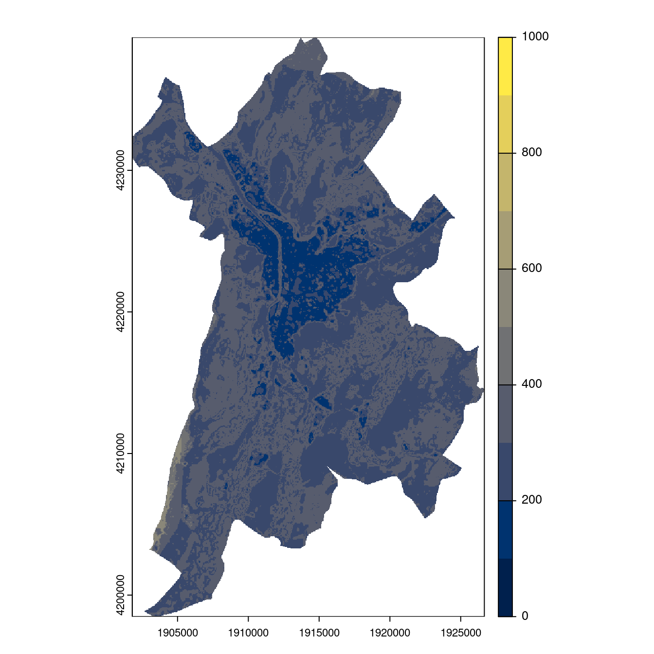 Projection des distributions potentielles contemporaine et futures jusqu'à l'horizon 2100 sous le scénario SSP5-8.5 (modèle d'ensemble, GCM IPSL).