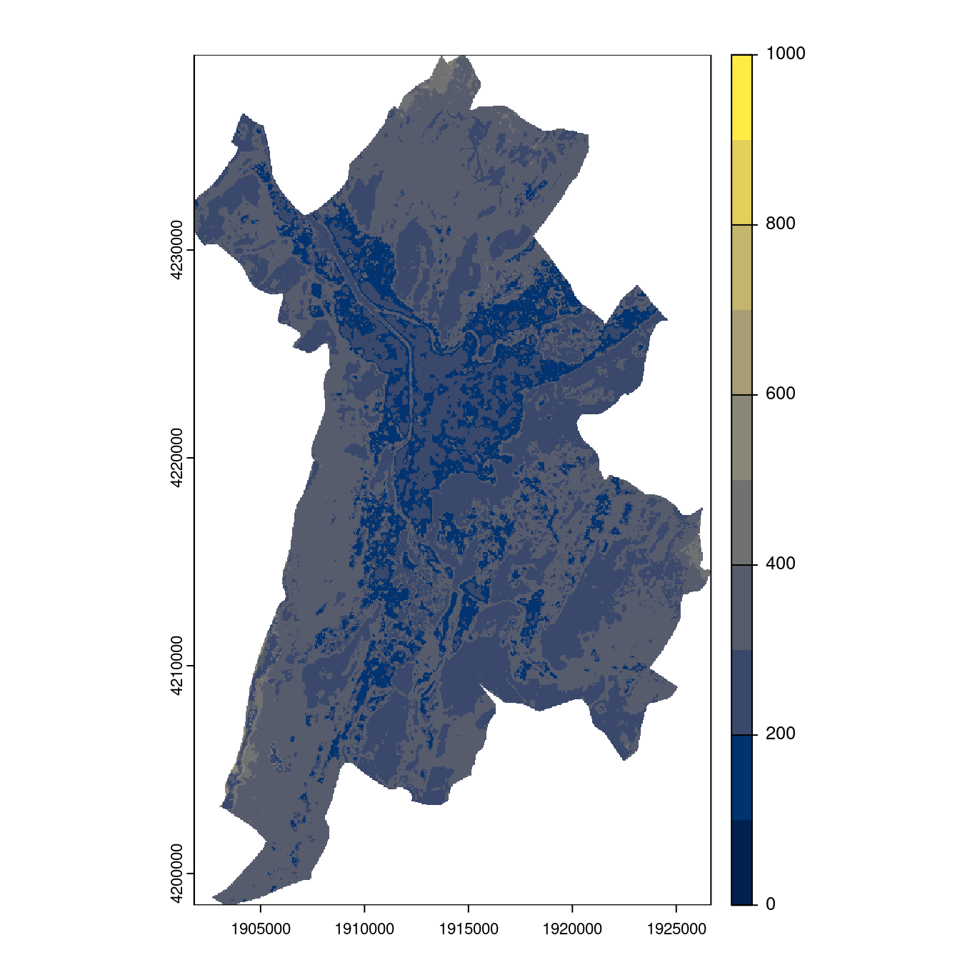 Projection des distributions potentielles contemporaine et futures jusqu'à l'horizon 2100 sous le scénario SSP5-8.5 (modèle d'ensemble, GCM IPSL).