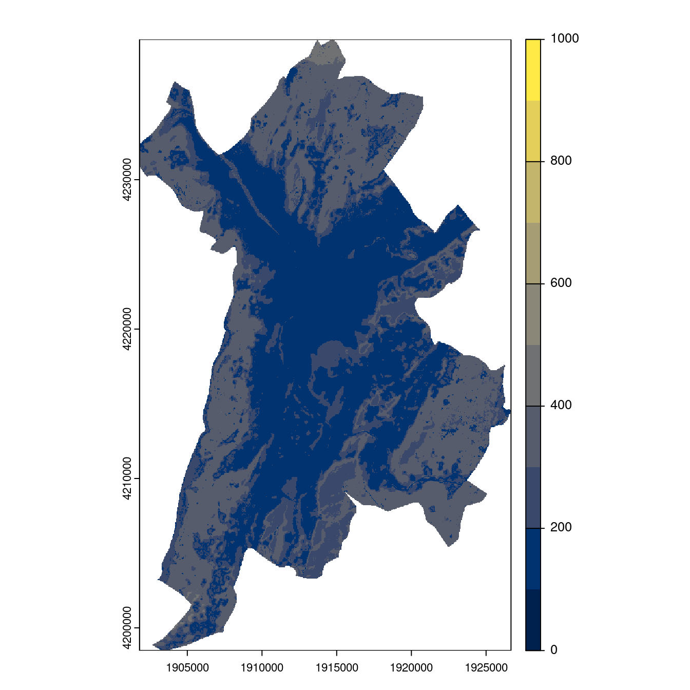 Projection des distributions potentielles contemporaine et futures jusqu'à l'horizon 2100 sous le scénario SSP5-8.5 (modèle d'ensemble, GCM IPSL).