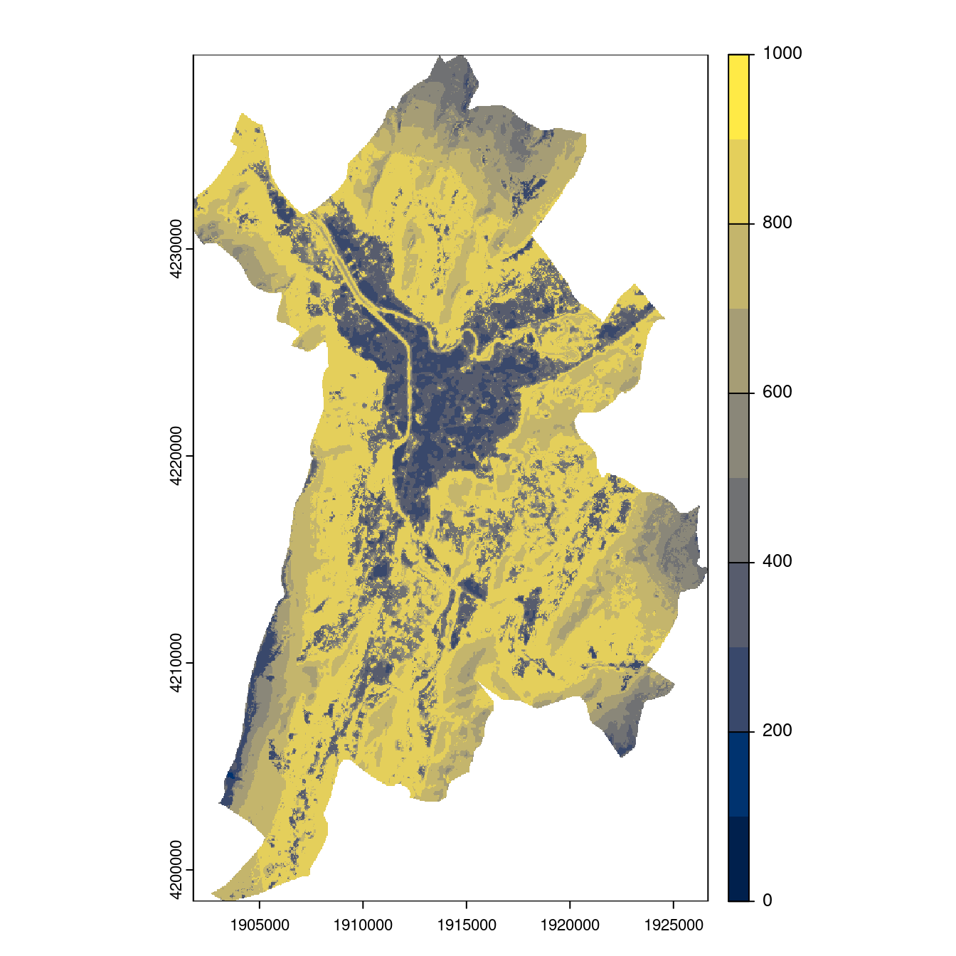 Projection des distributions potentielles contemporaine et futures jusqu'à l'horizon 2100 sous le scénario SSP5-8.5 (modèle d'ensemble, GCM IPSL).