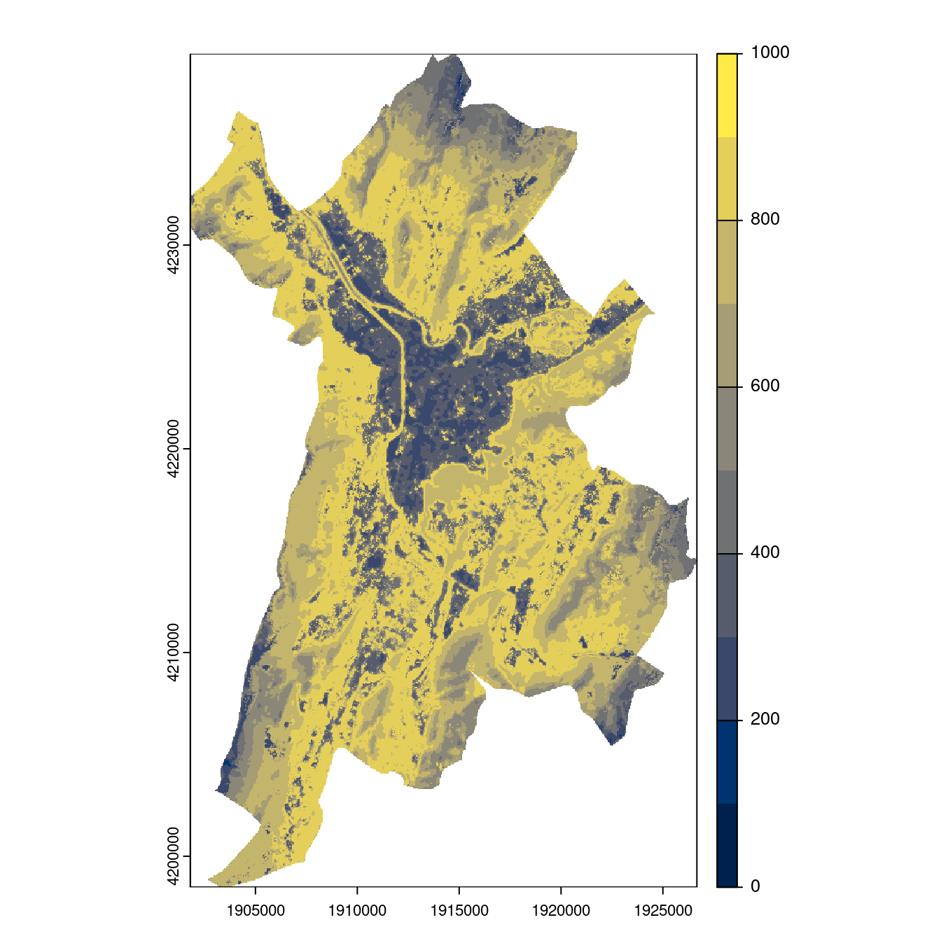Projection des distributions potentielles contemporaine et futures jusqu'à l'horizon 2100 sous le scénario SSP5-8.5 (modèle d'ensemble, GCM IPSL).