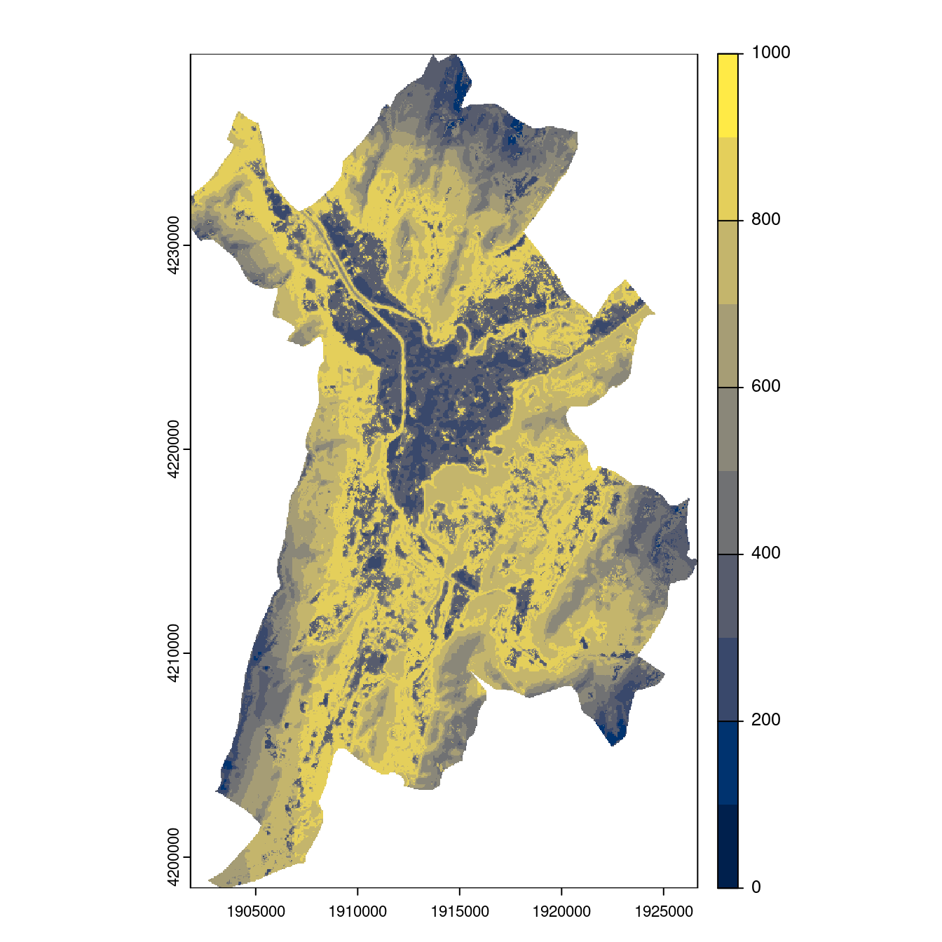 Projection des distributions potentielles contemporaine et futures jusqu'à l'horizon 2100 sous le scénario SSP5-8.5 (modèle d'ensemble, GCM IPSL).