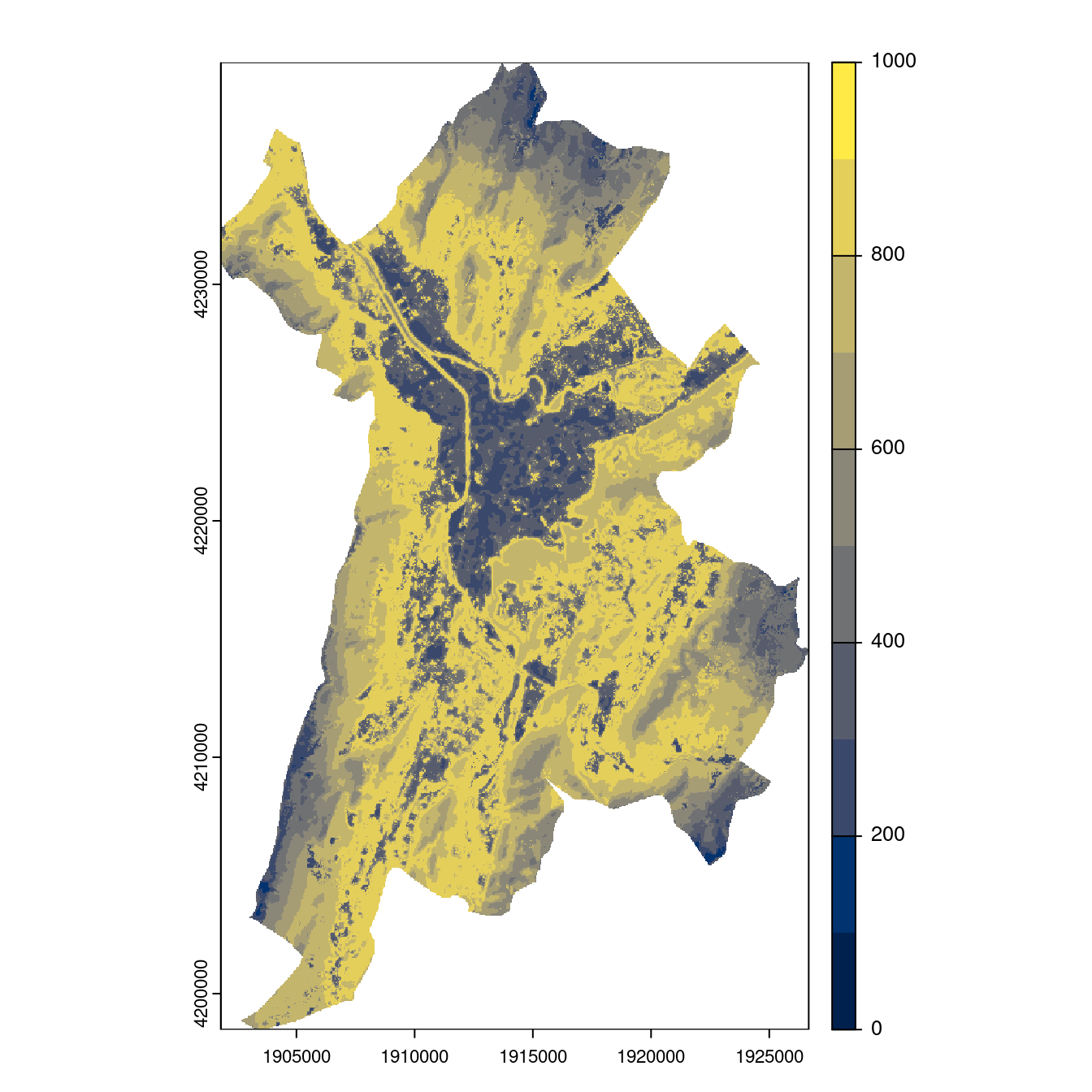 Projection des distributions potentielles contemporaine et futures jusqu'à l'horizon 2100 sous le scénario SSP5-8.5 (modèle d'ensemble, GCM IPSL).