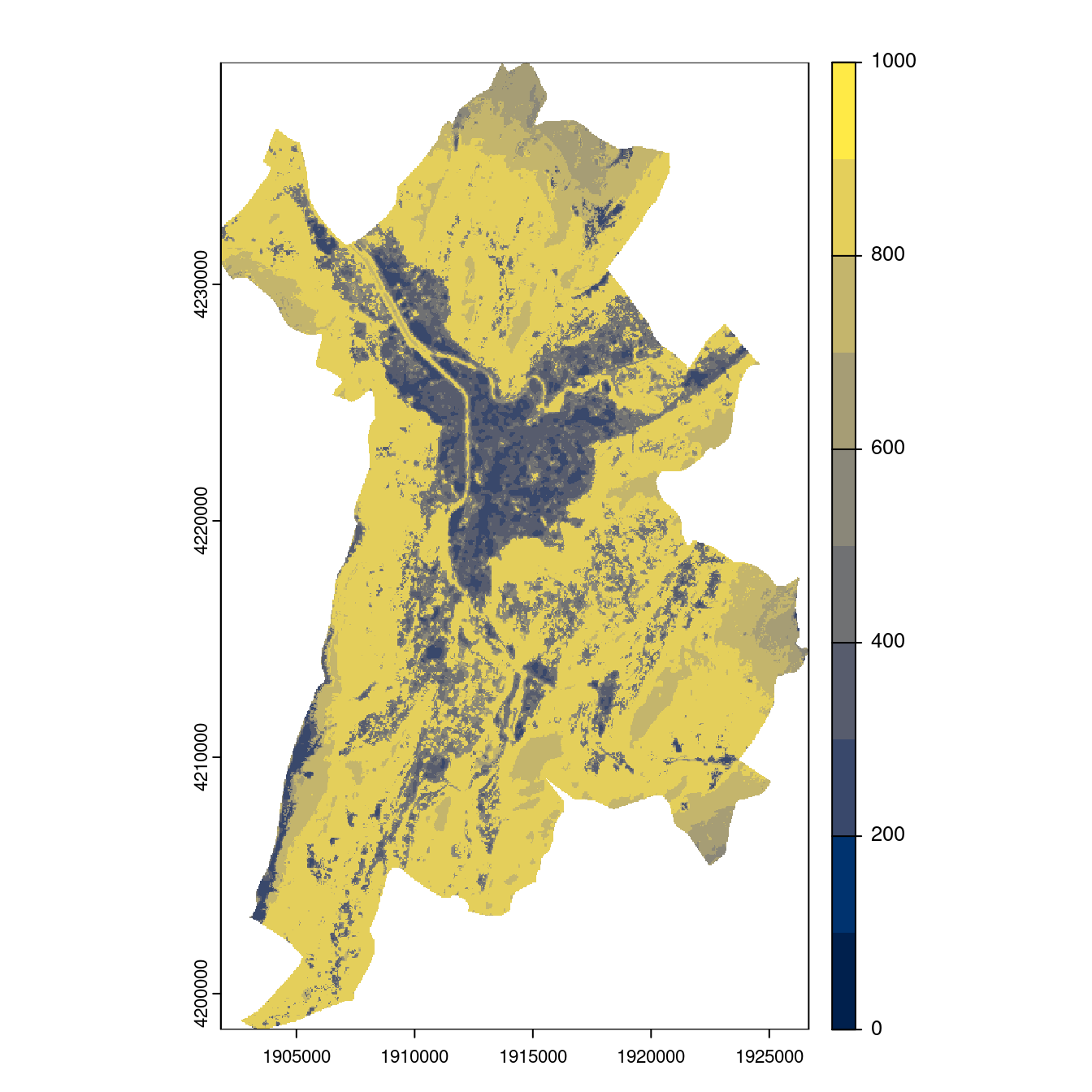 Projection des distributions potentielles contemporaine et futures jusqu'à l'horizon 2100 sous le scénario SSP5-8.5 (modèle d'ensemble, GCM IPSL).